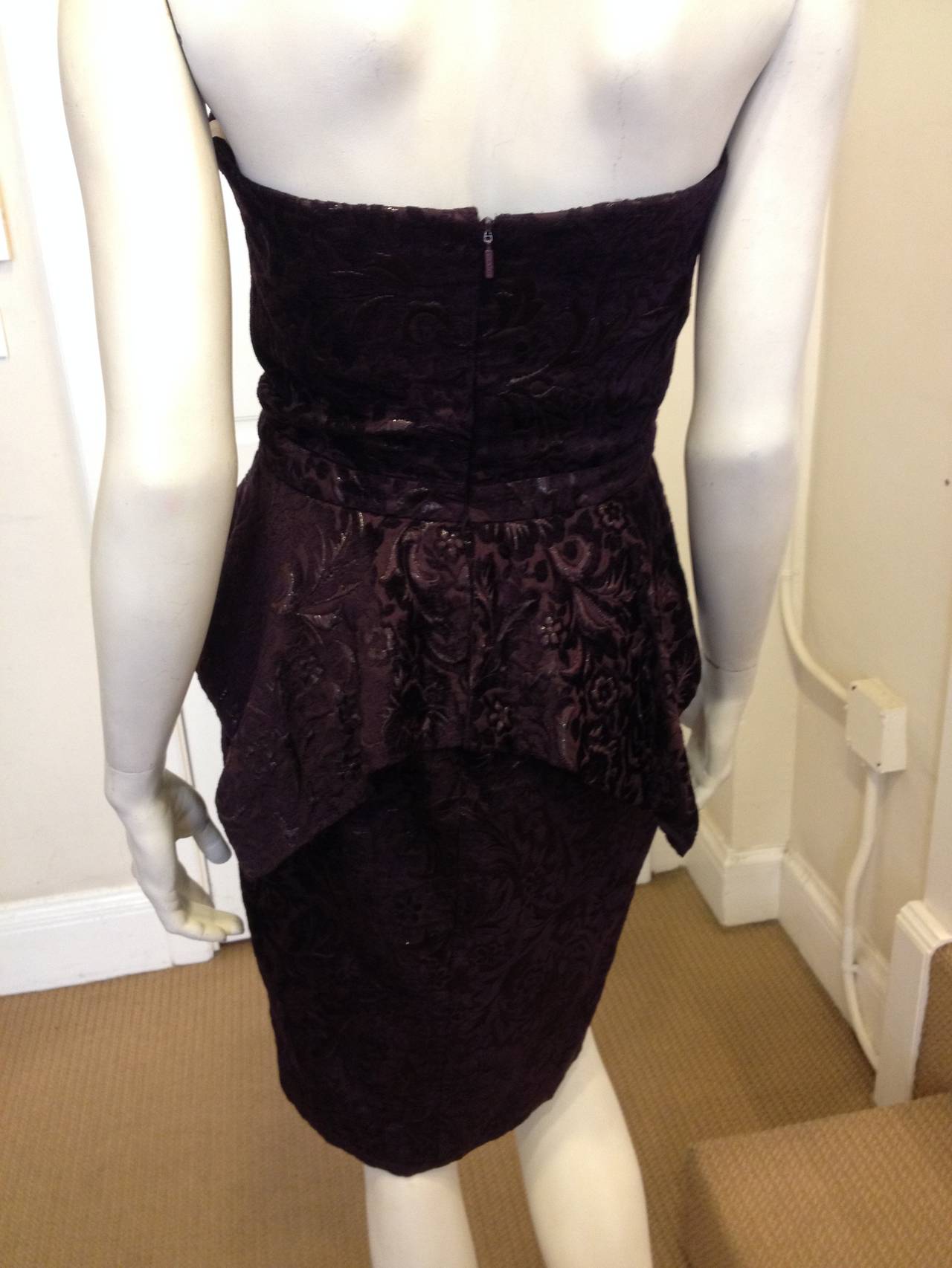 Gucci Purple Floral Brocade Strapless Dress In Excellent Condition In San Francisco, CA