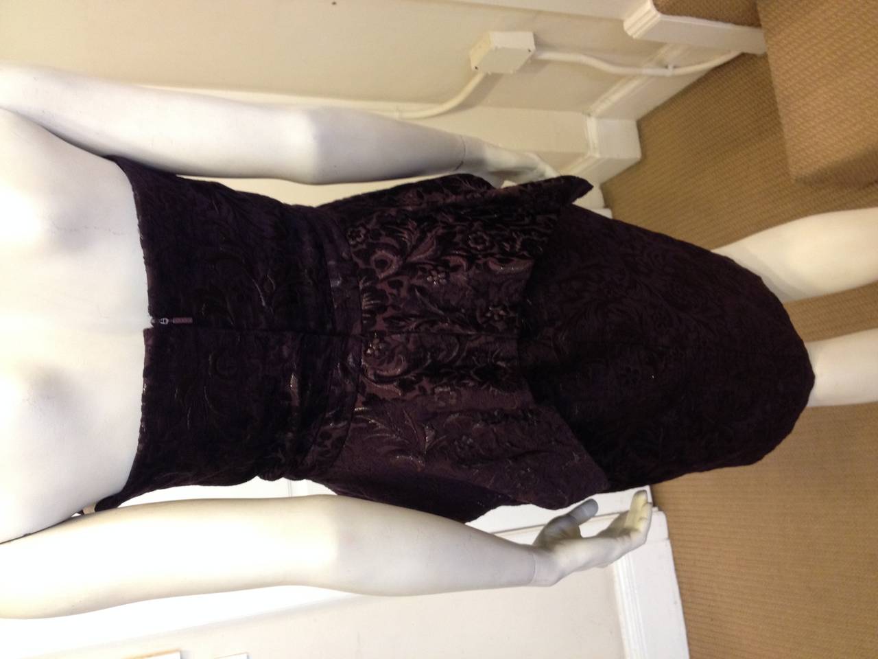 Black Gucci Purple Floral Brocade Strapless Dress