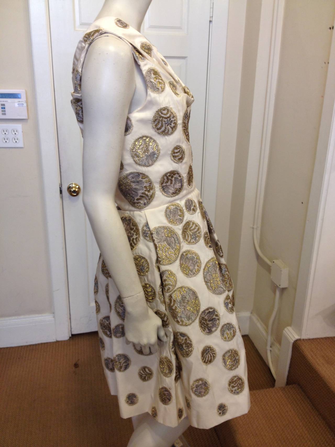 Naeem Khan Cream Dress with Gold Medallions In Excellent Condition In San Francisco, CA