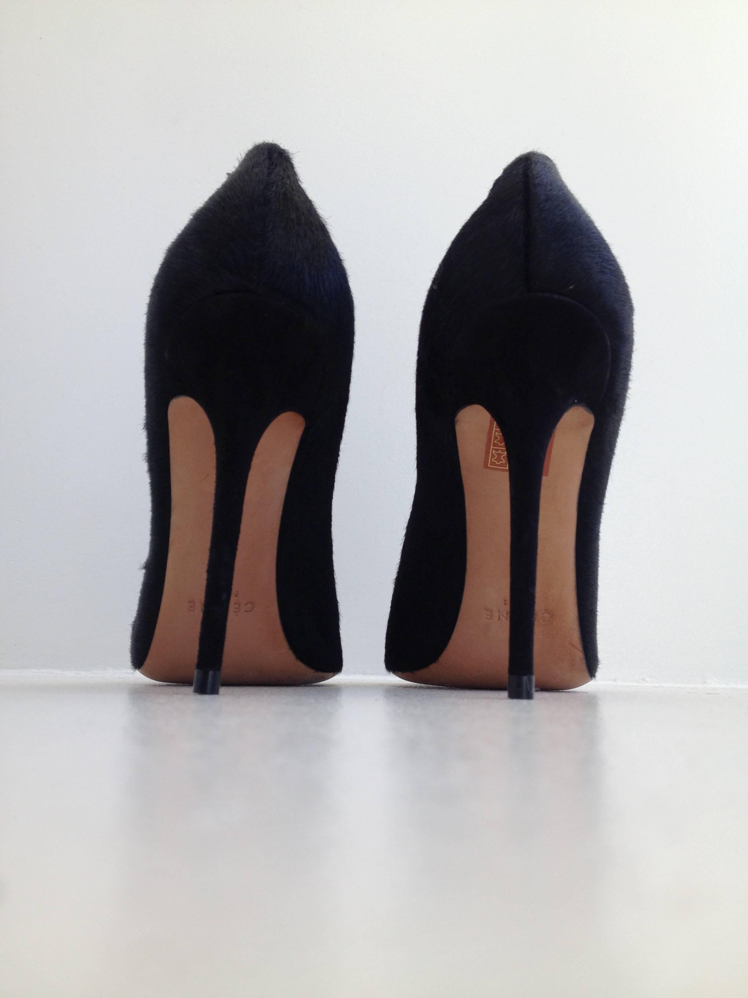 Women's Celine Black Ponyhair Heels Size 37 (6.5) For Sale