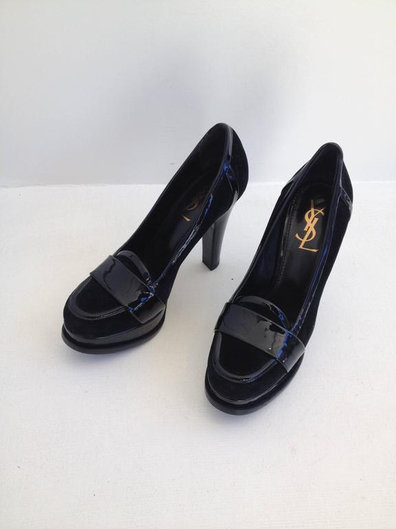 Yves Saint Laurent Black Velvet and Patent High Heel Loafers Size 36.5 ...
