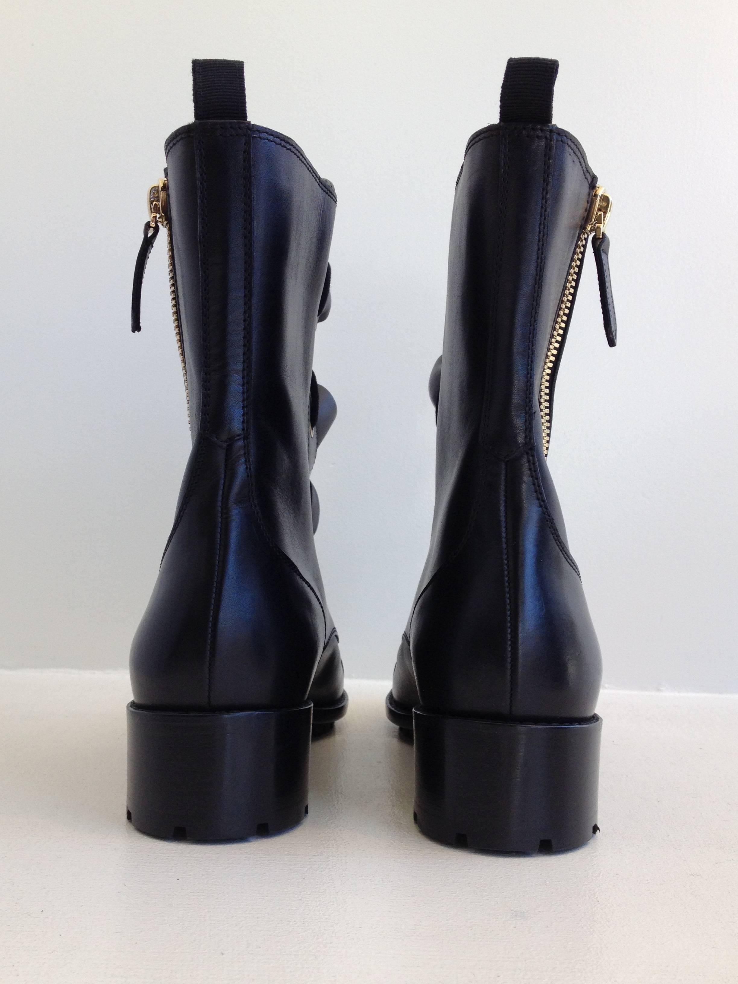 Women's Valentino Black Biker Boot with Ruffle
