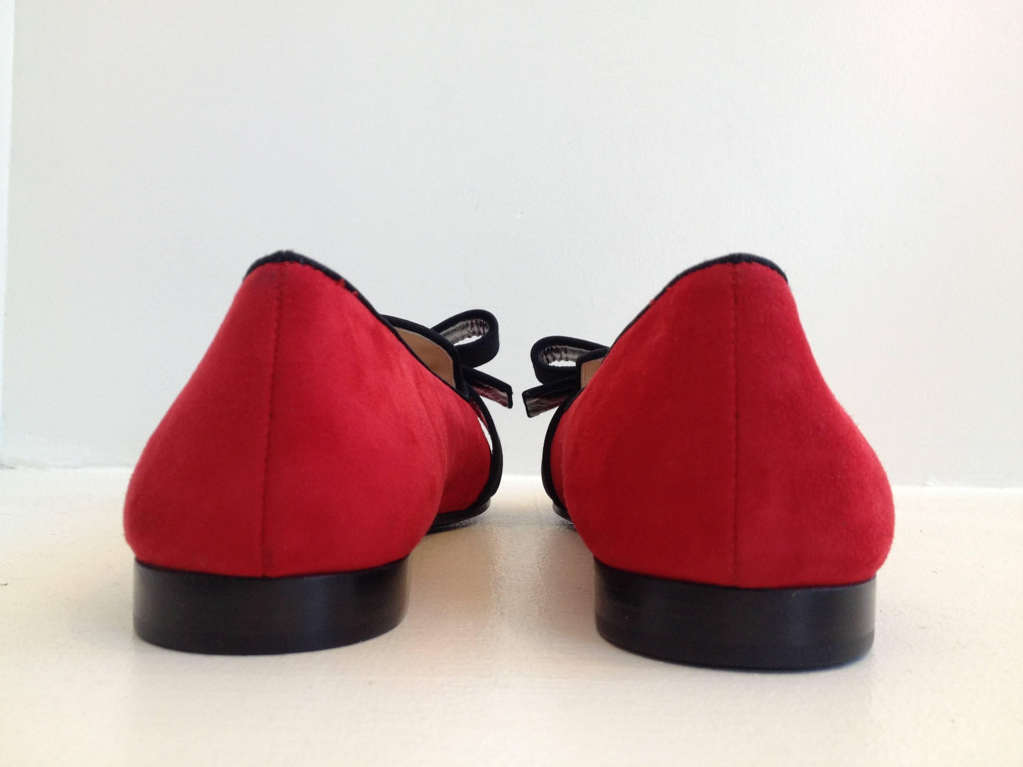 Women's Prada Red Suede Smoking Flats Size 37.5 (7)