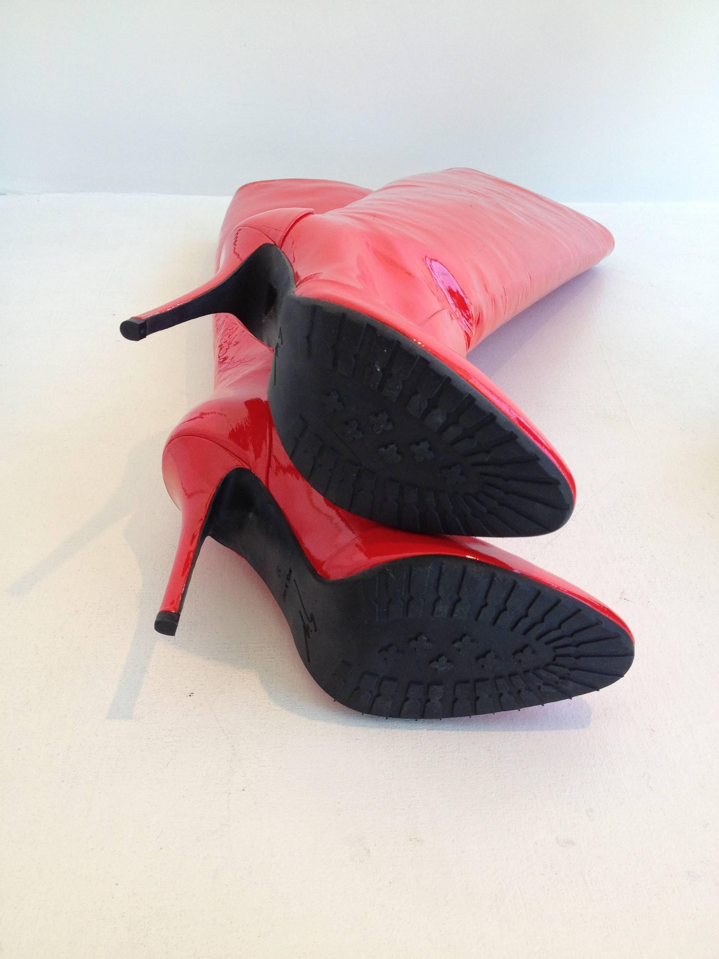 Women's Giuseppe Zanotti Red Patent Knee-High Boots Size 37 (6.5)