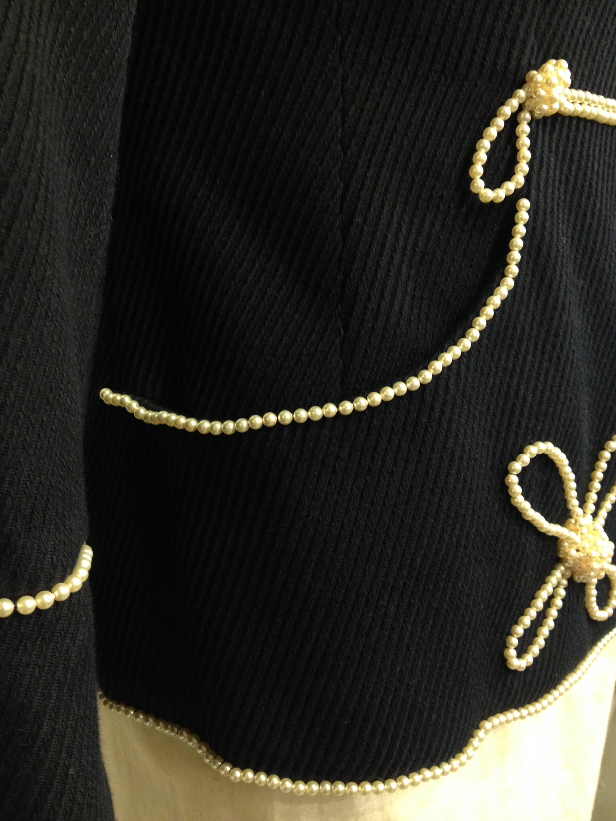 Women's Chanel Navy Majorette Jacket with Pearls