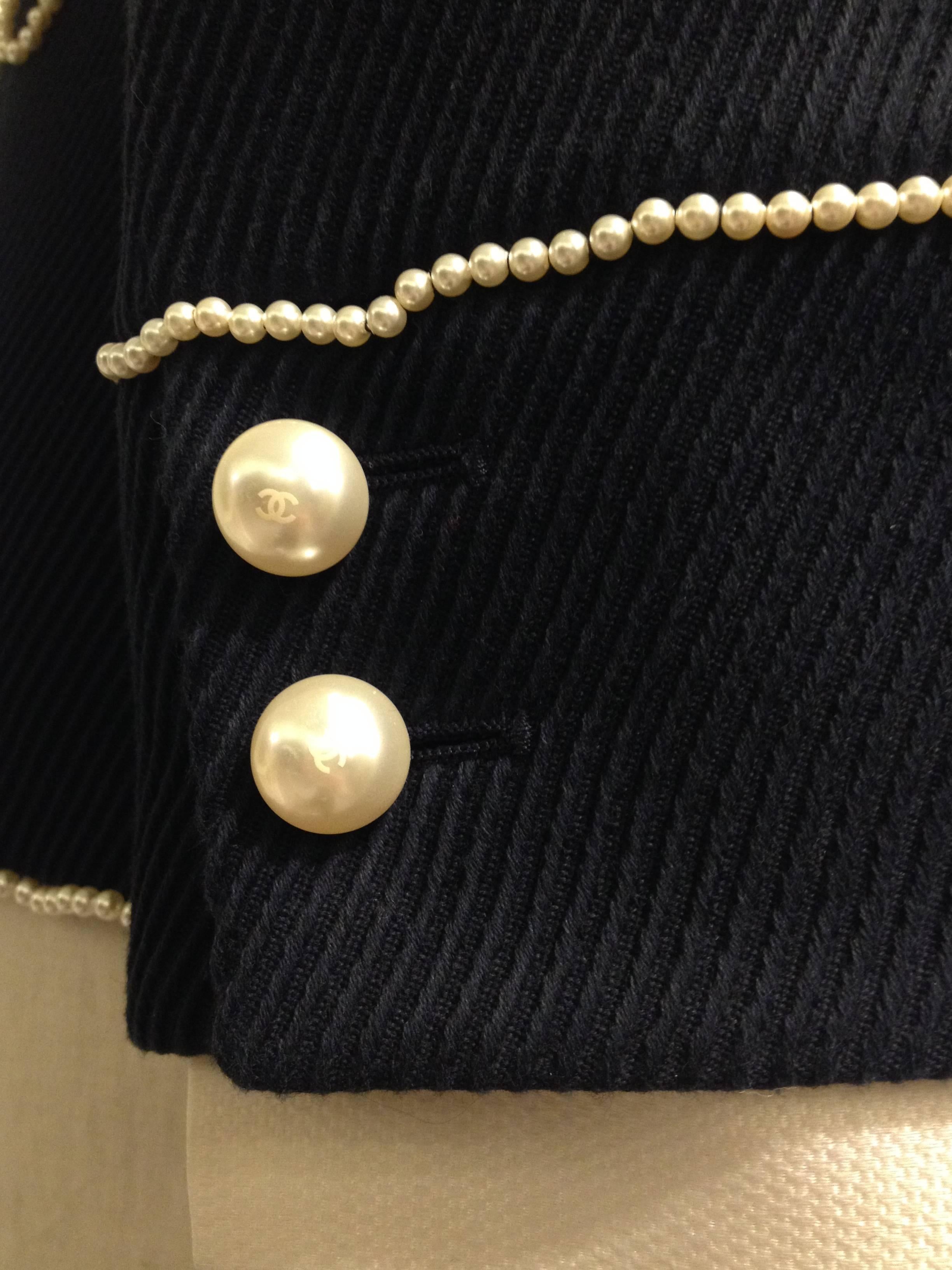 Chanel Navy Majorette Jacket with Pearls 2