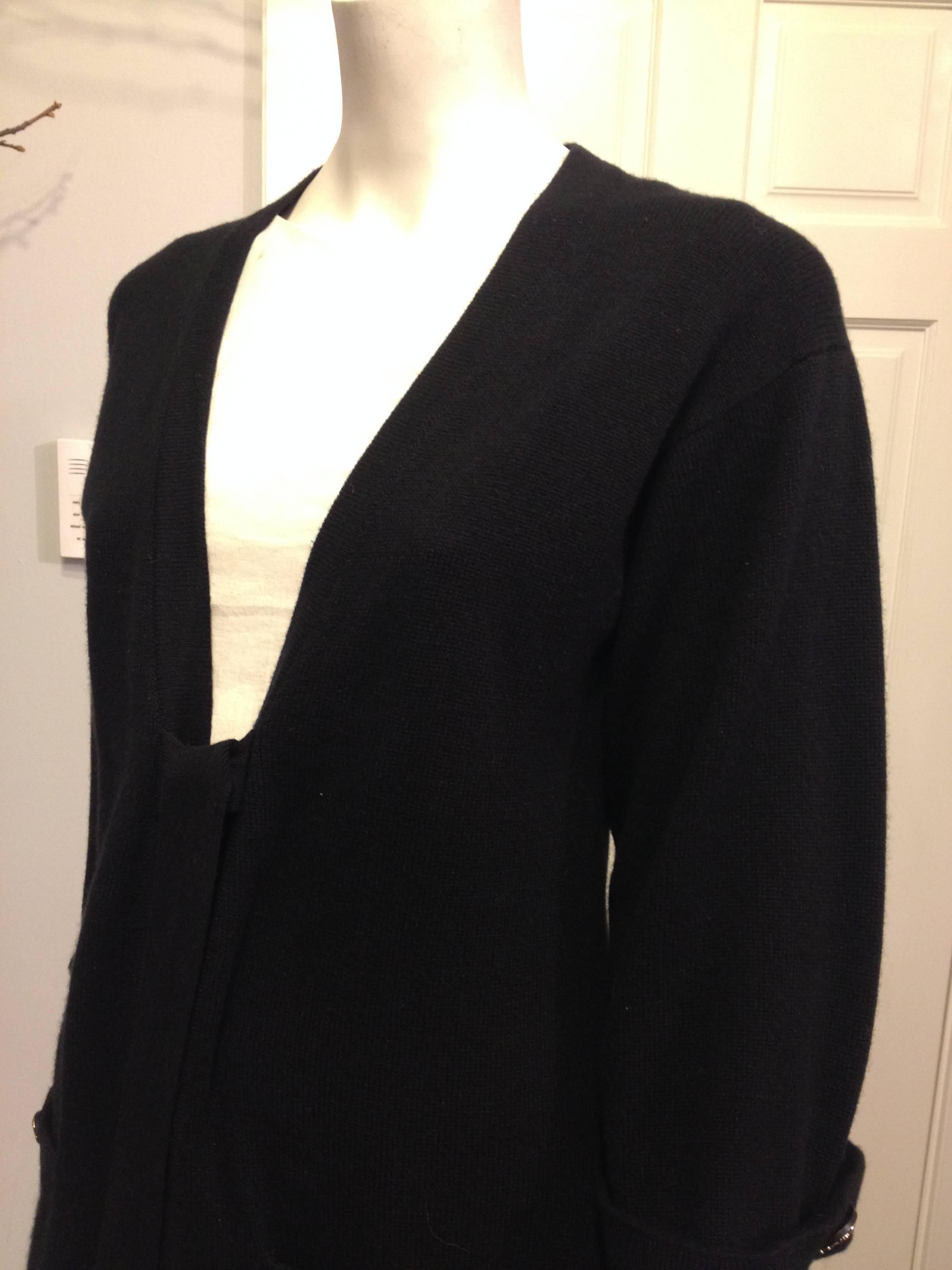 Chanel Black Cashmere Long Cardigan Size 34 (2) For Sale 1