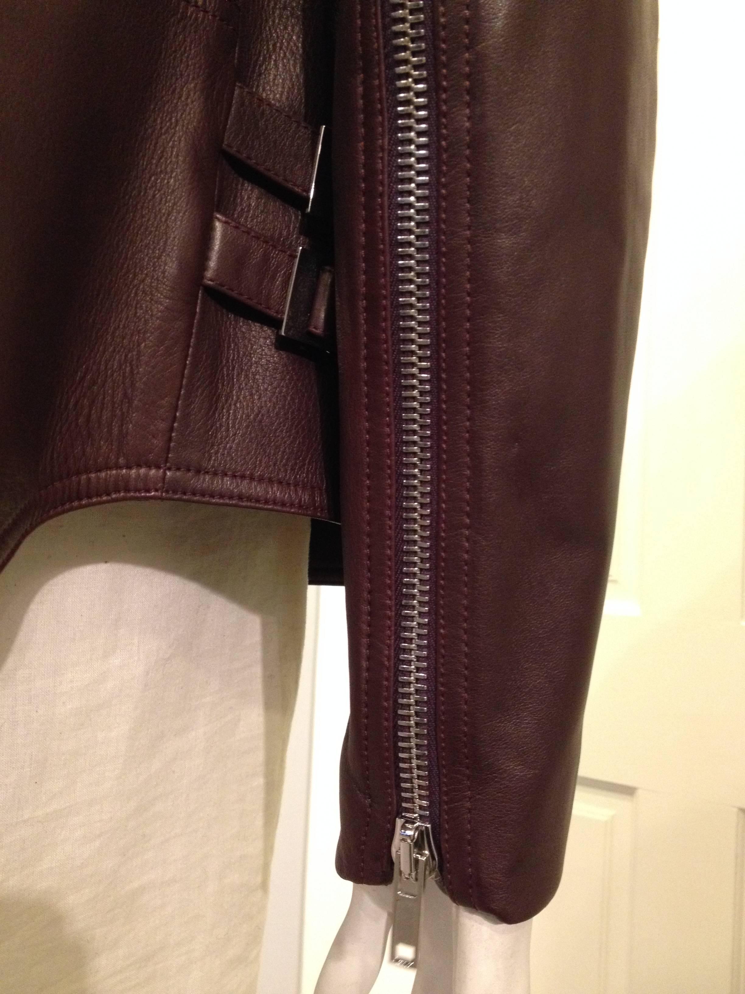 Givenchy Burgundy Ribbed Leather Motorcycle Jacket Size 38 (6) For Sale 2