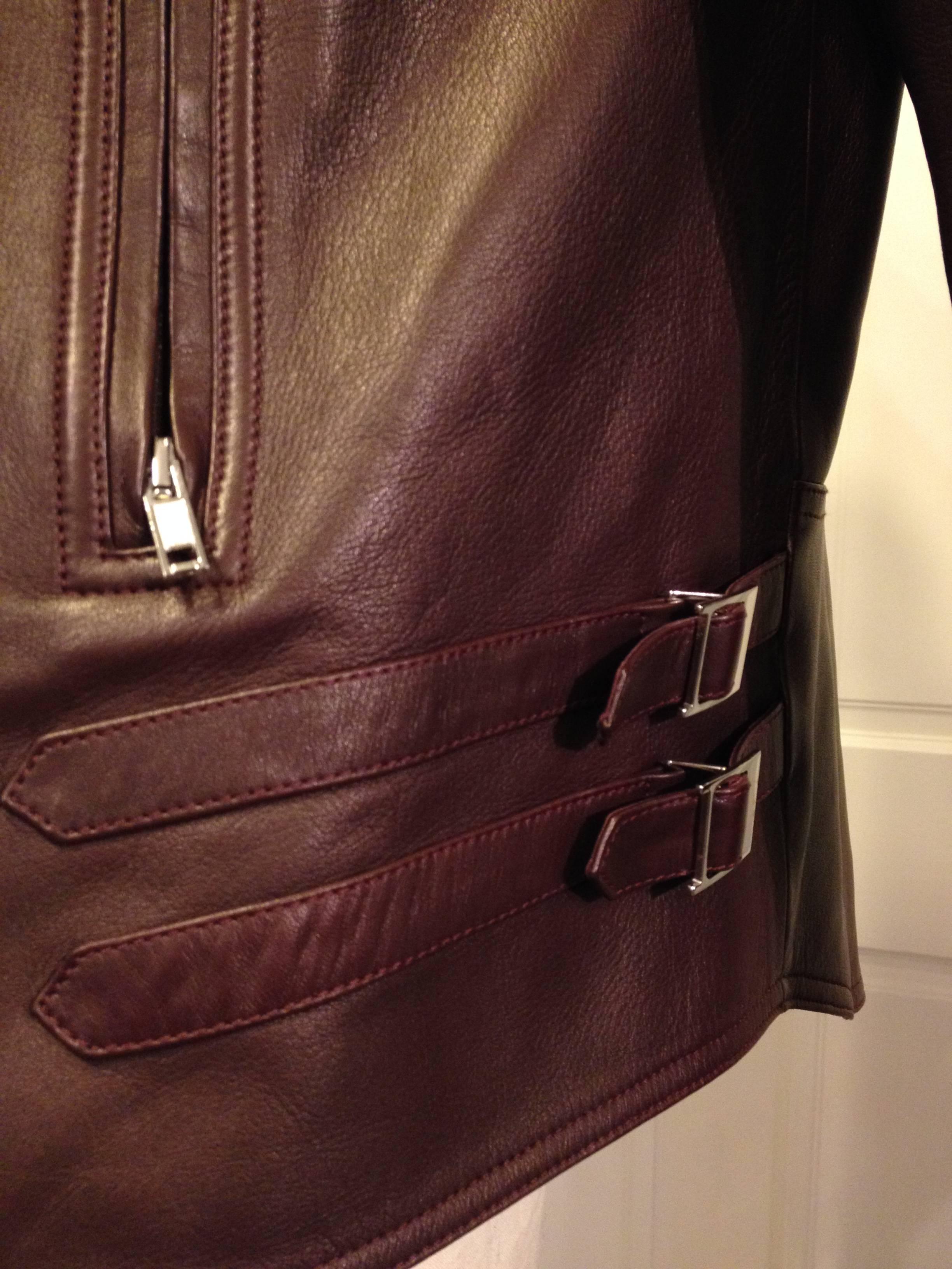 Givenchy Burgundy Ribbed Leather Motorcycle Jacket Size 38 (6) For Sale 3