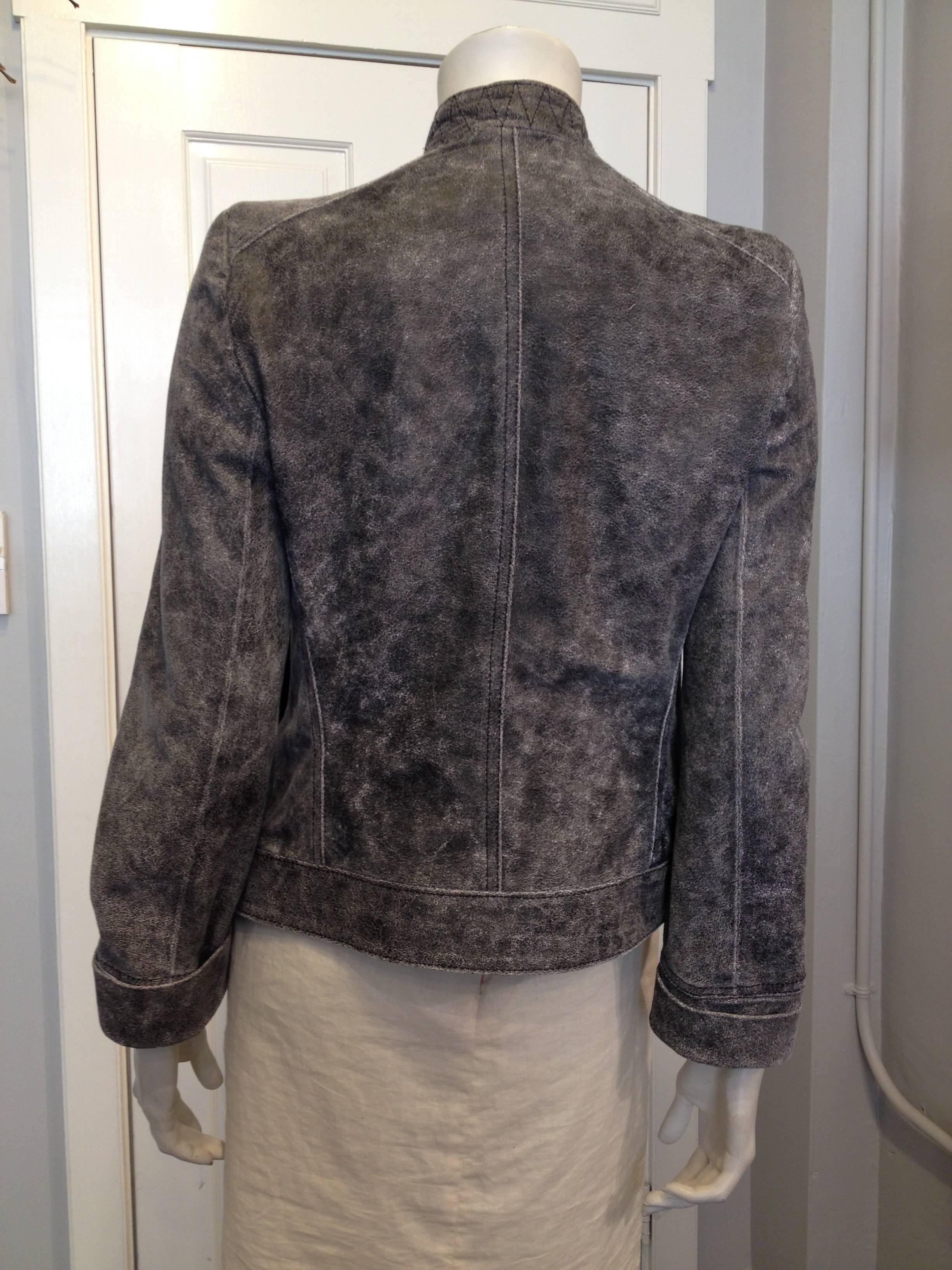 Black Ann Demeulemeester Grey Distressed Leather Jacket