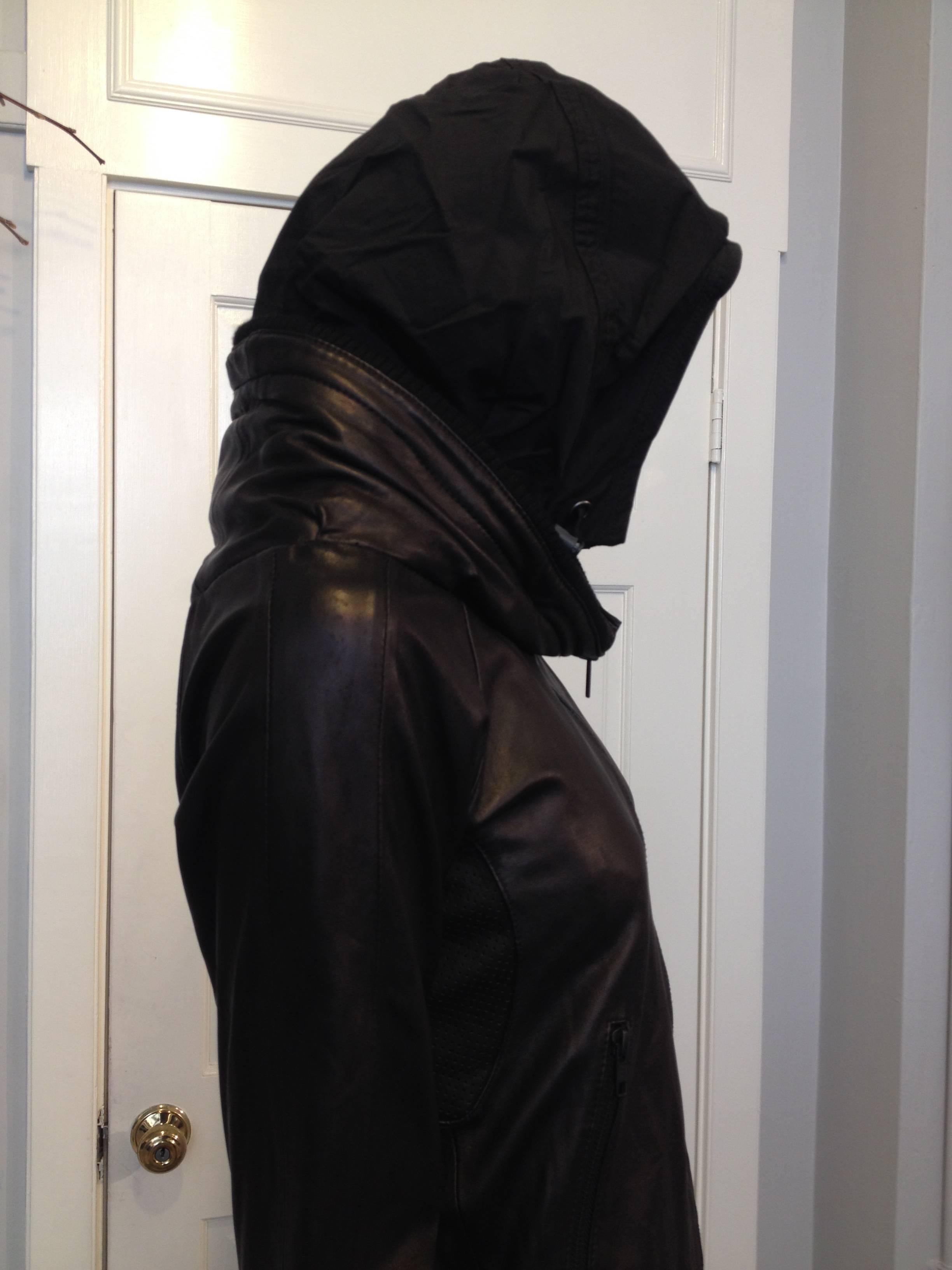 Women's LGB Black Leather Hooded Bomber Jacket