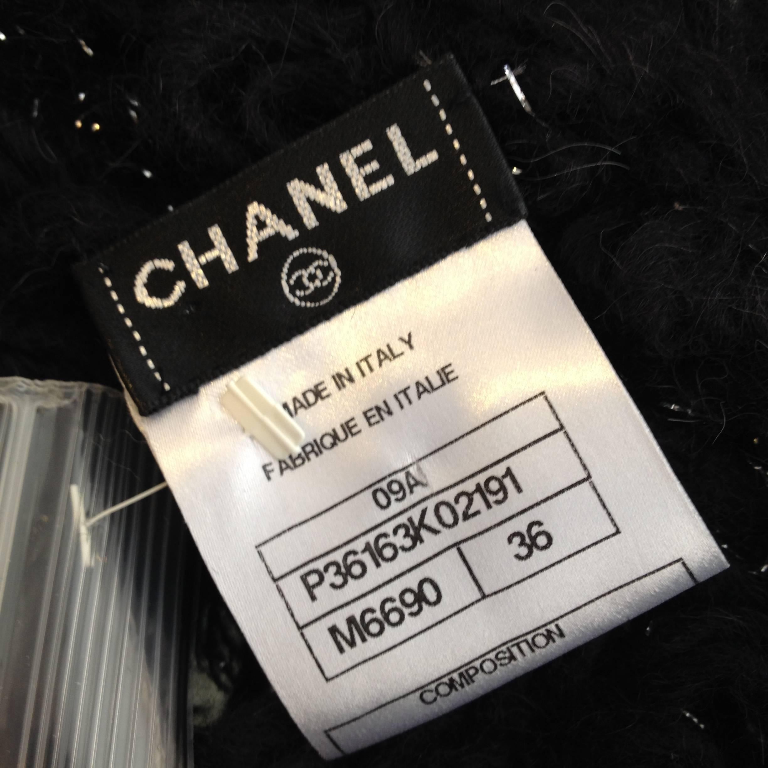 Chanel Black Sparkly Pom Pom Cardigan Size 36 (4) 5