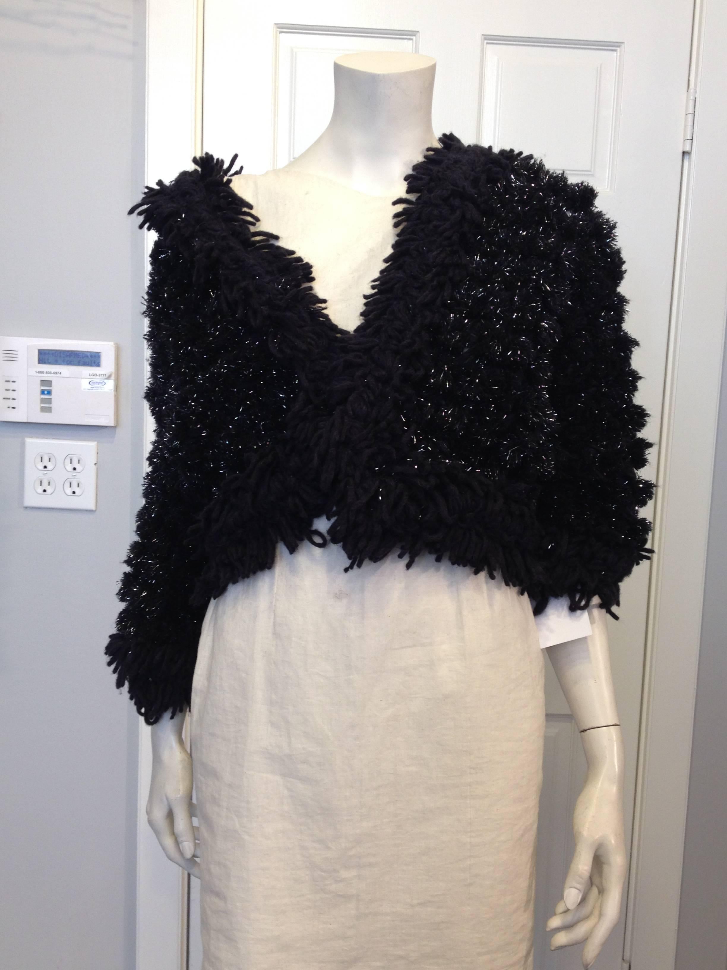 Chanel Black Sparkly Pom Pom Cardigan Size 36 (4) 2