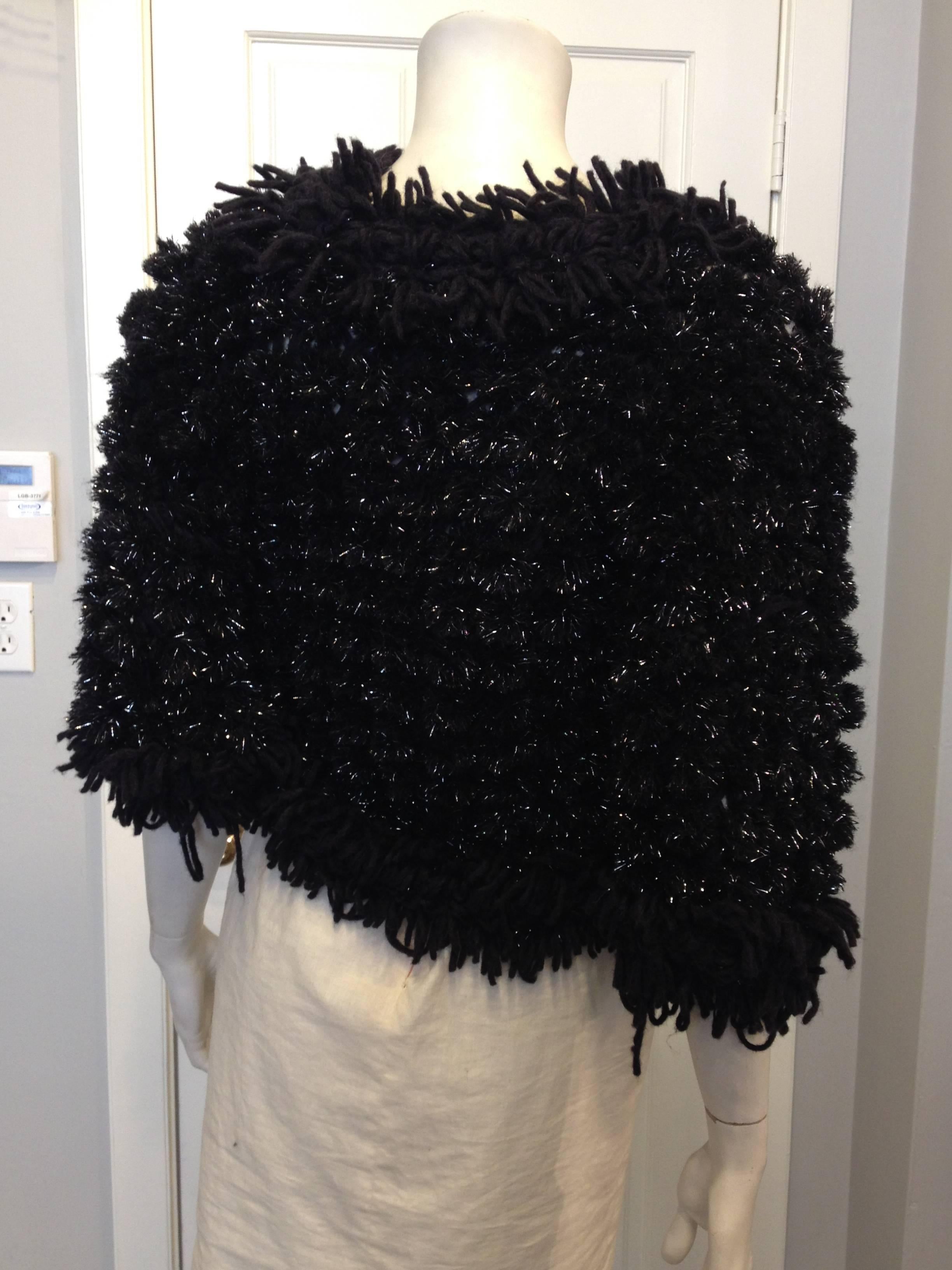 Chanel Black Sparkly Pom Pom Cardigan Size 36 (4) In Excellent Condition In San Francisco, CA