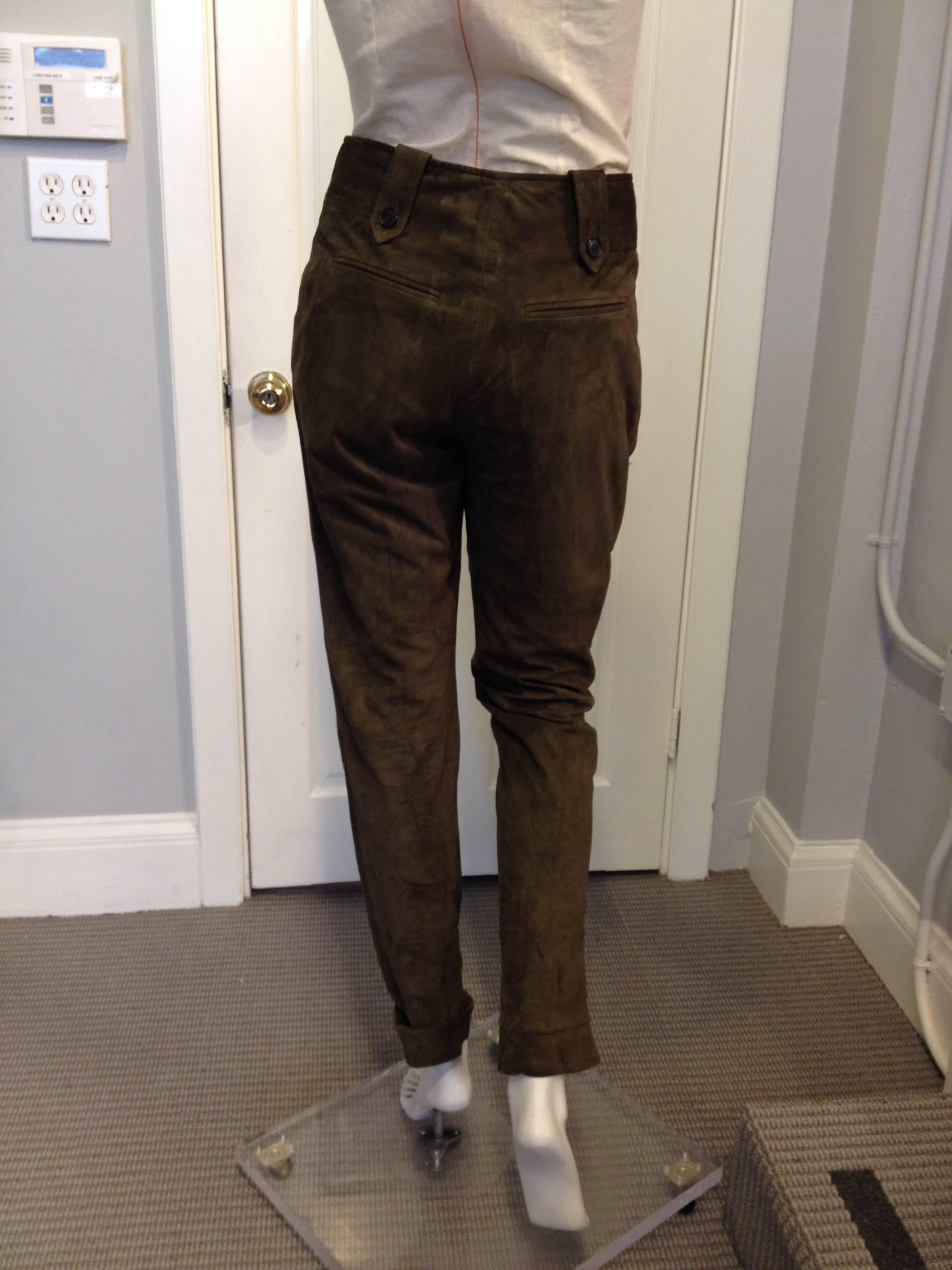 Christian Dior Olive Suede Pants In Excellent Condition In San Francisco, CA