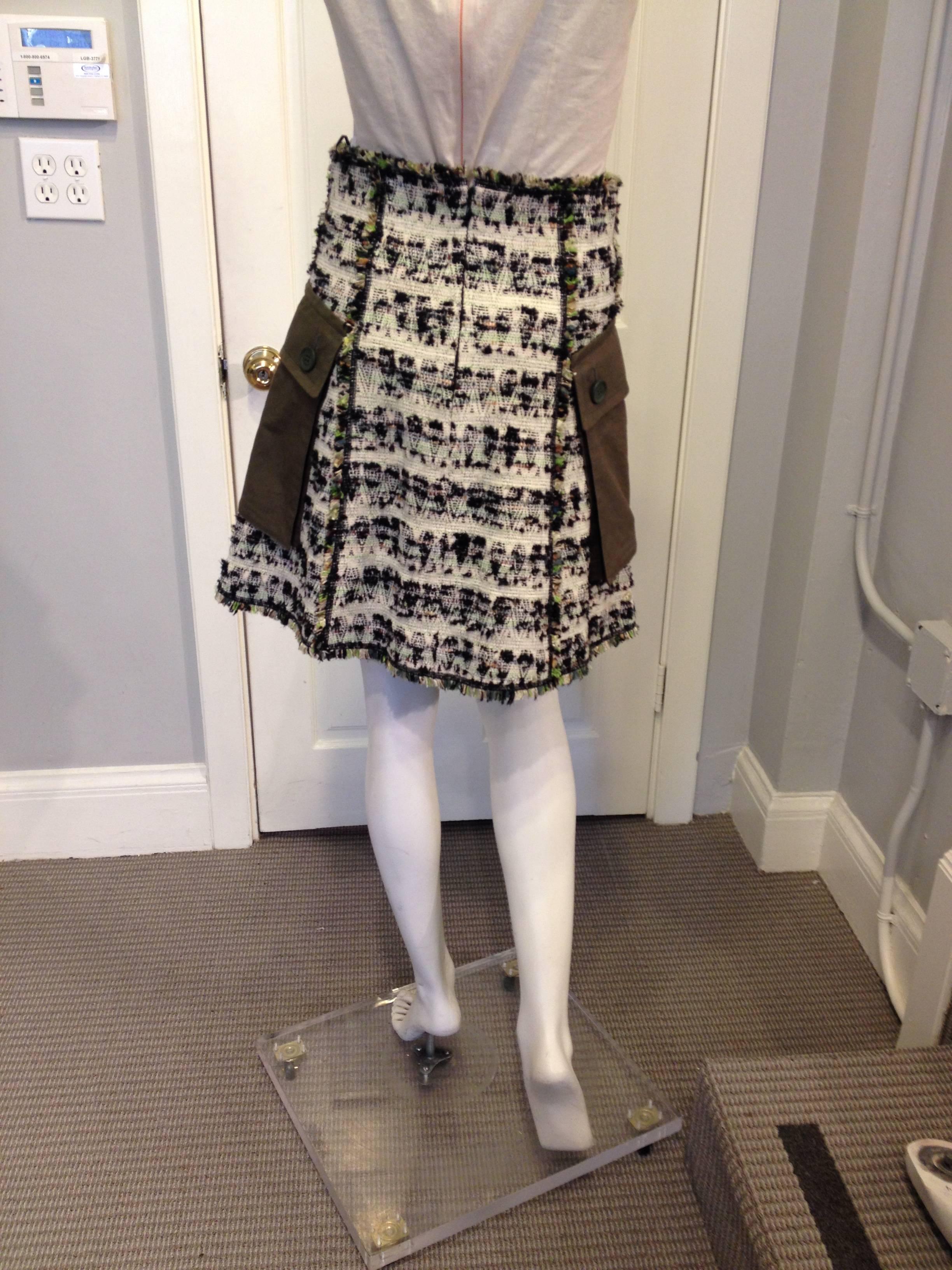 Black Louis Vuitton Cream and Olive Tweed Skirt Size 38 (6)