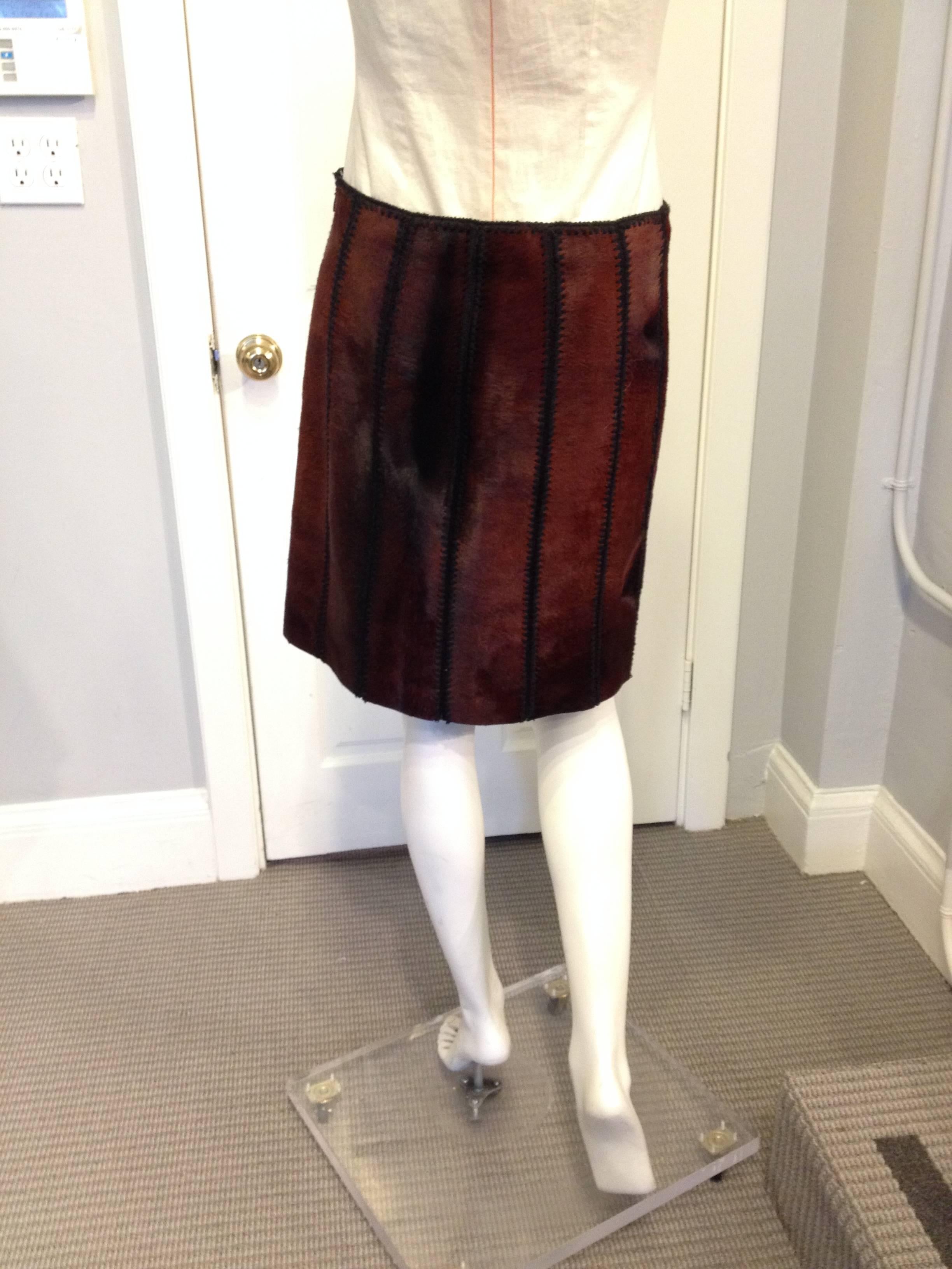 Prada Burnt Caramel Ponyhair Skirt In Excellent Condition In San Francisco, CA