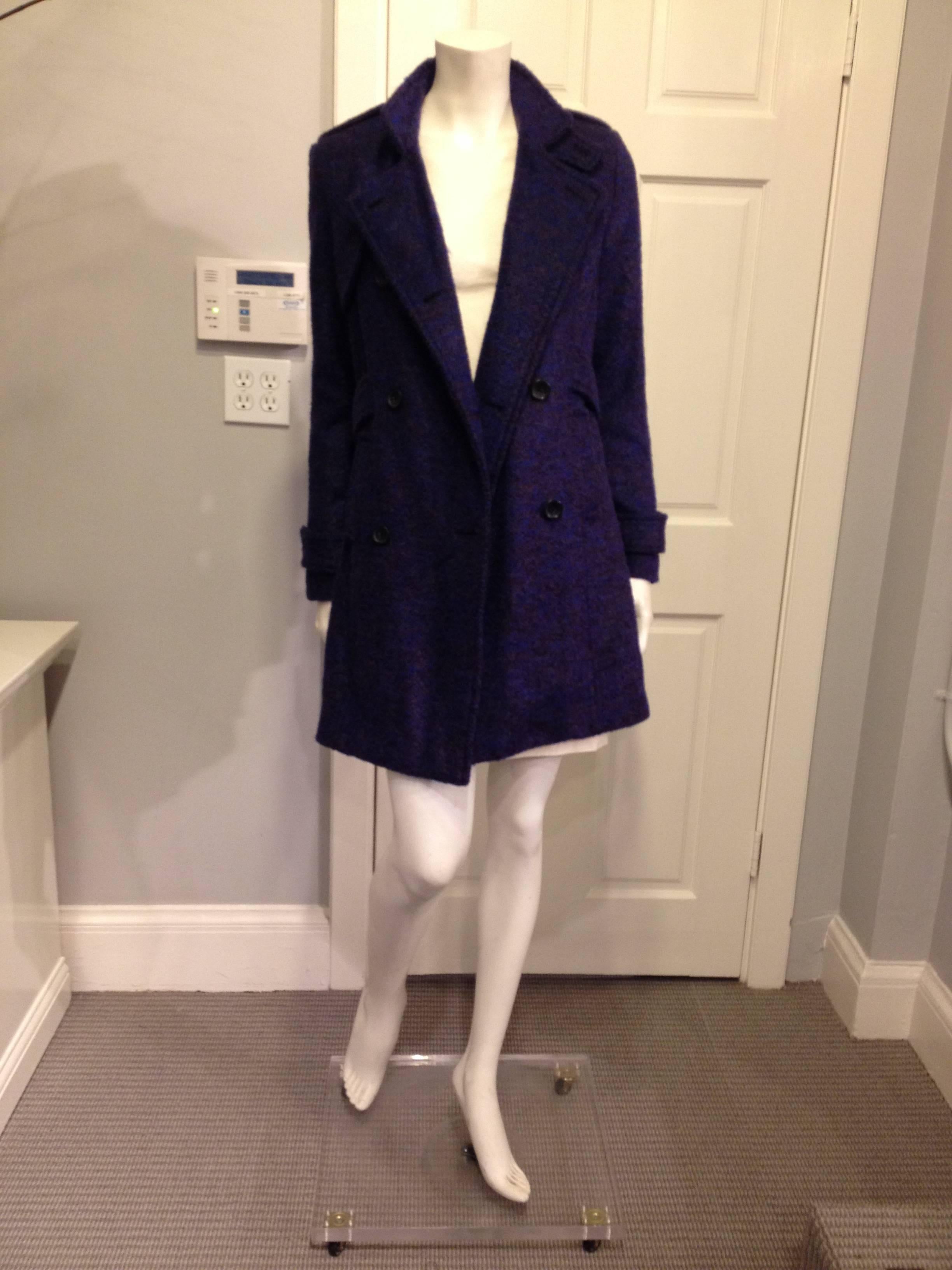 Proenza Schouler Royal Purple Tweed Coat Size 4 In Excellent Condition In San Francisco, CA