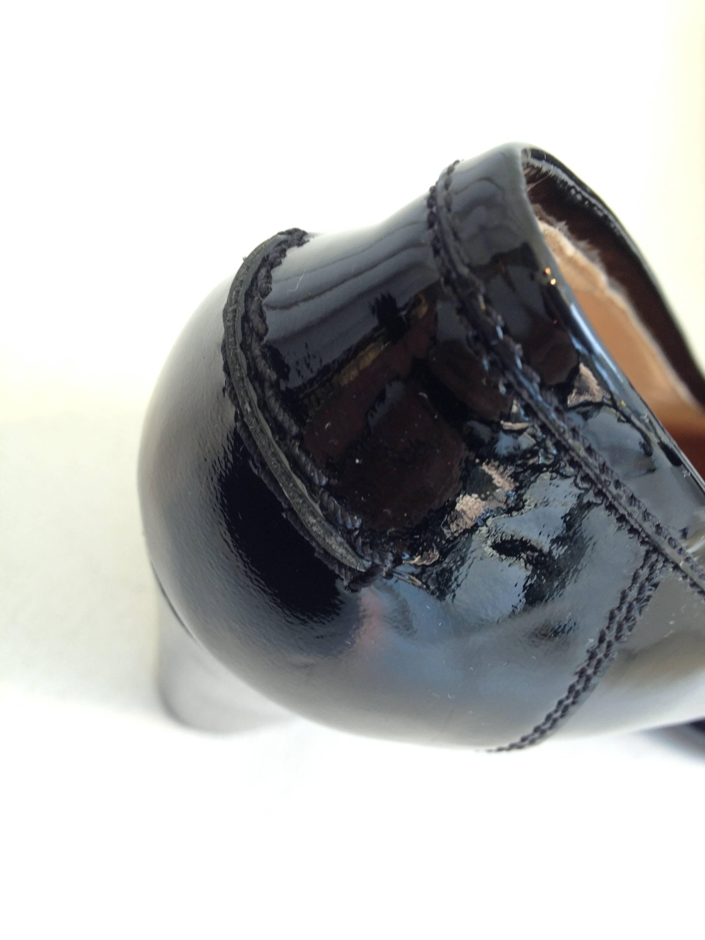 Hermes Black Patent Heeled Loafers 2