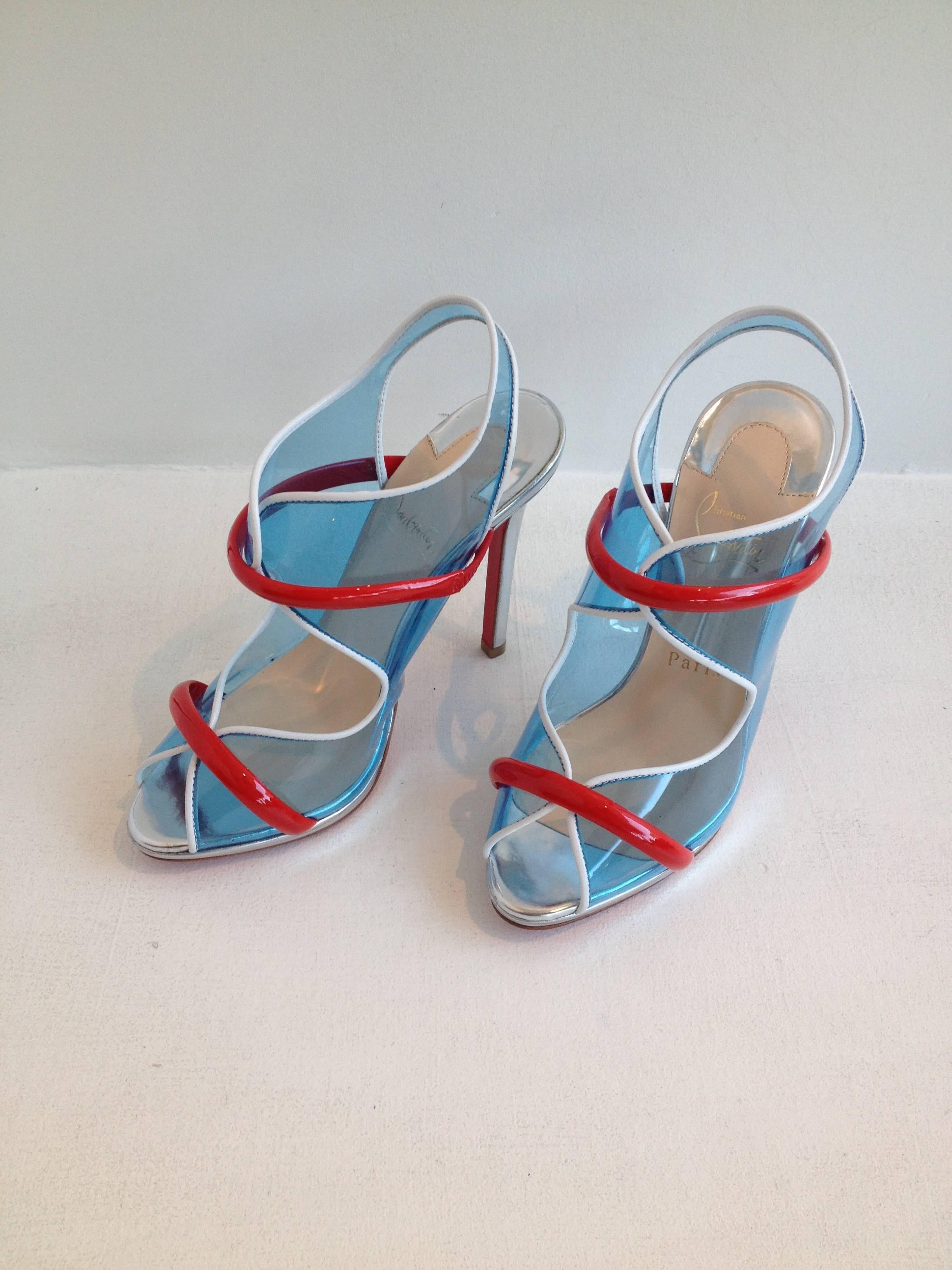 Christian Louboutin Translucent Blue Heels Size 36.5 (6) In New Condition For Sale In San Francisco, CA