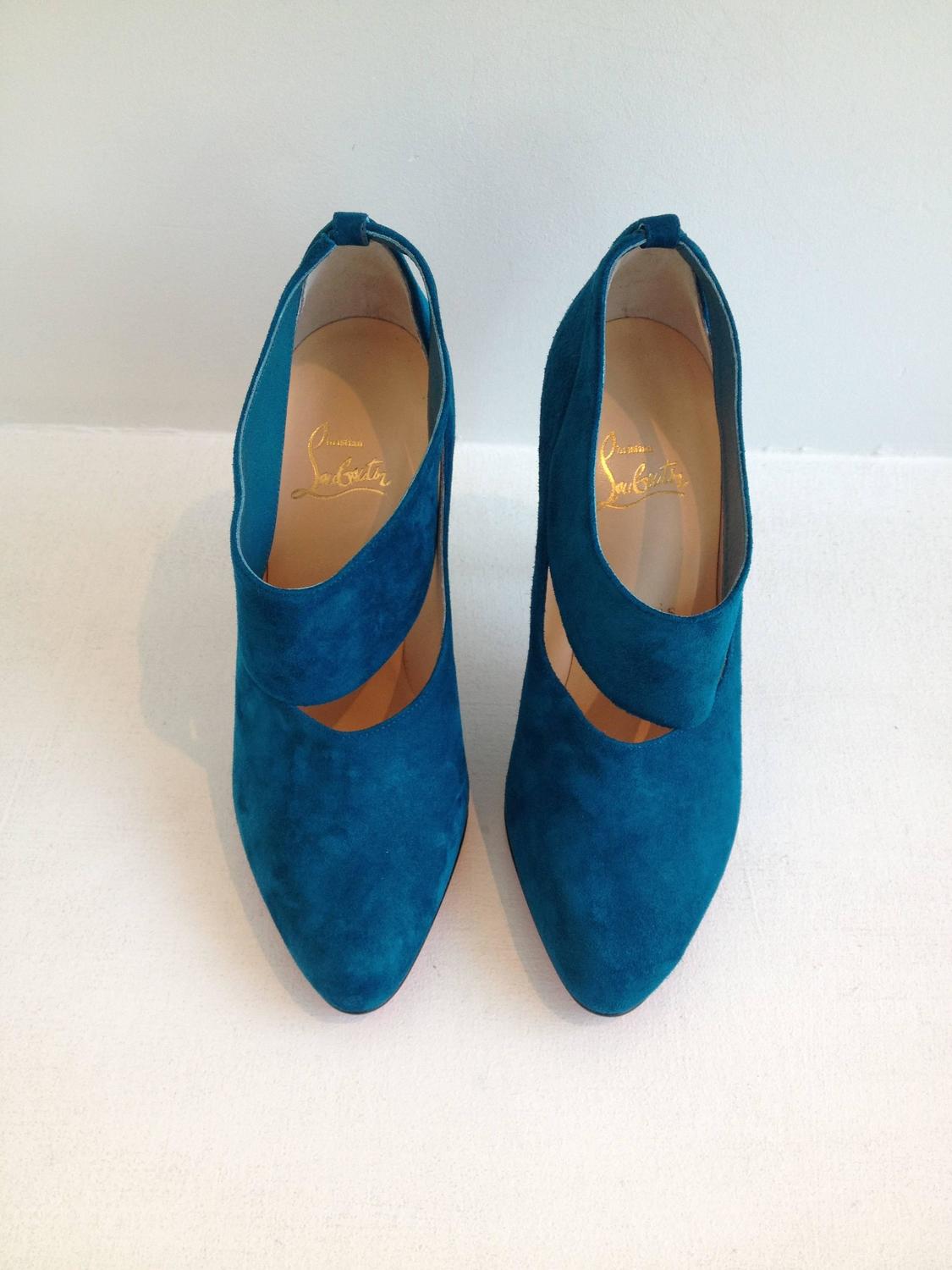 Christian Louboutin Peacock Blue Suede Heels at 1stdibs