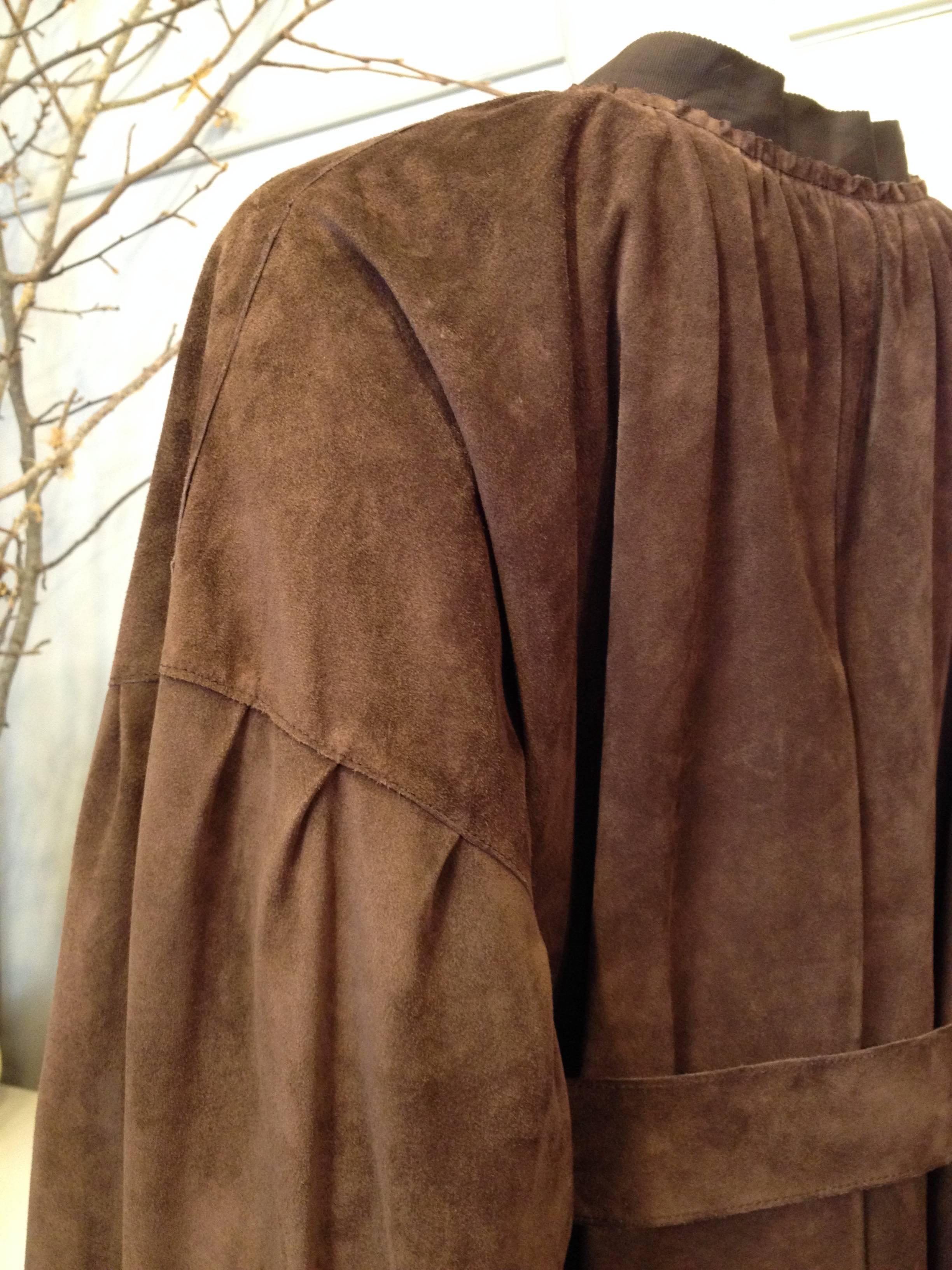Women's Lanvin Brown Suede Belted Coat Size 38 (6) For Sale