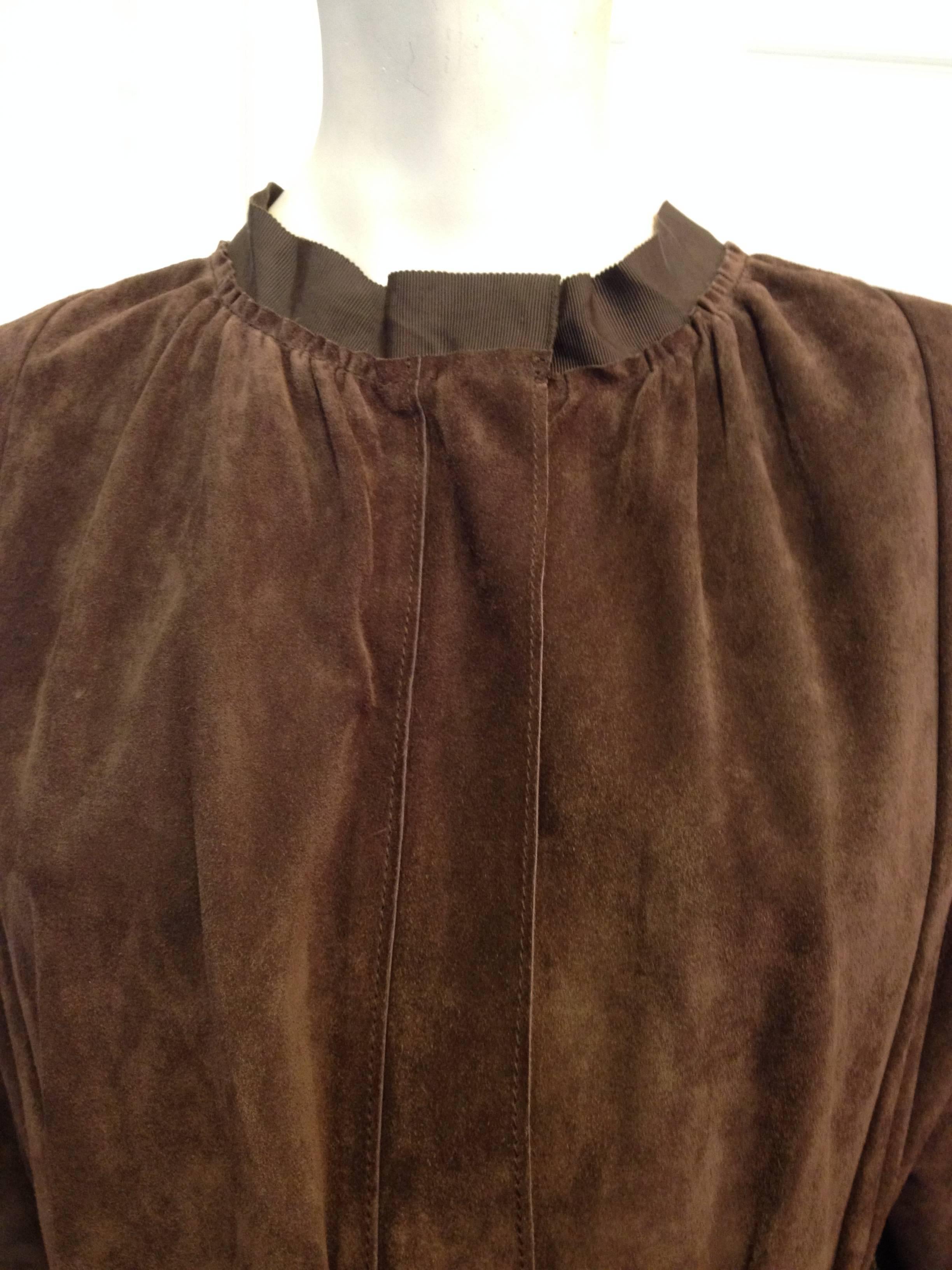 Lanvin Brown Suede Belted Coat Size 38 (6) In Good Condition For Sale In San Francisco, CA