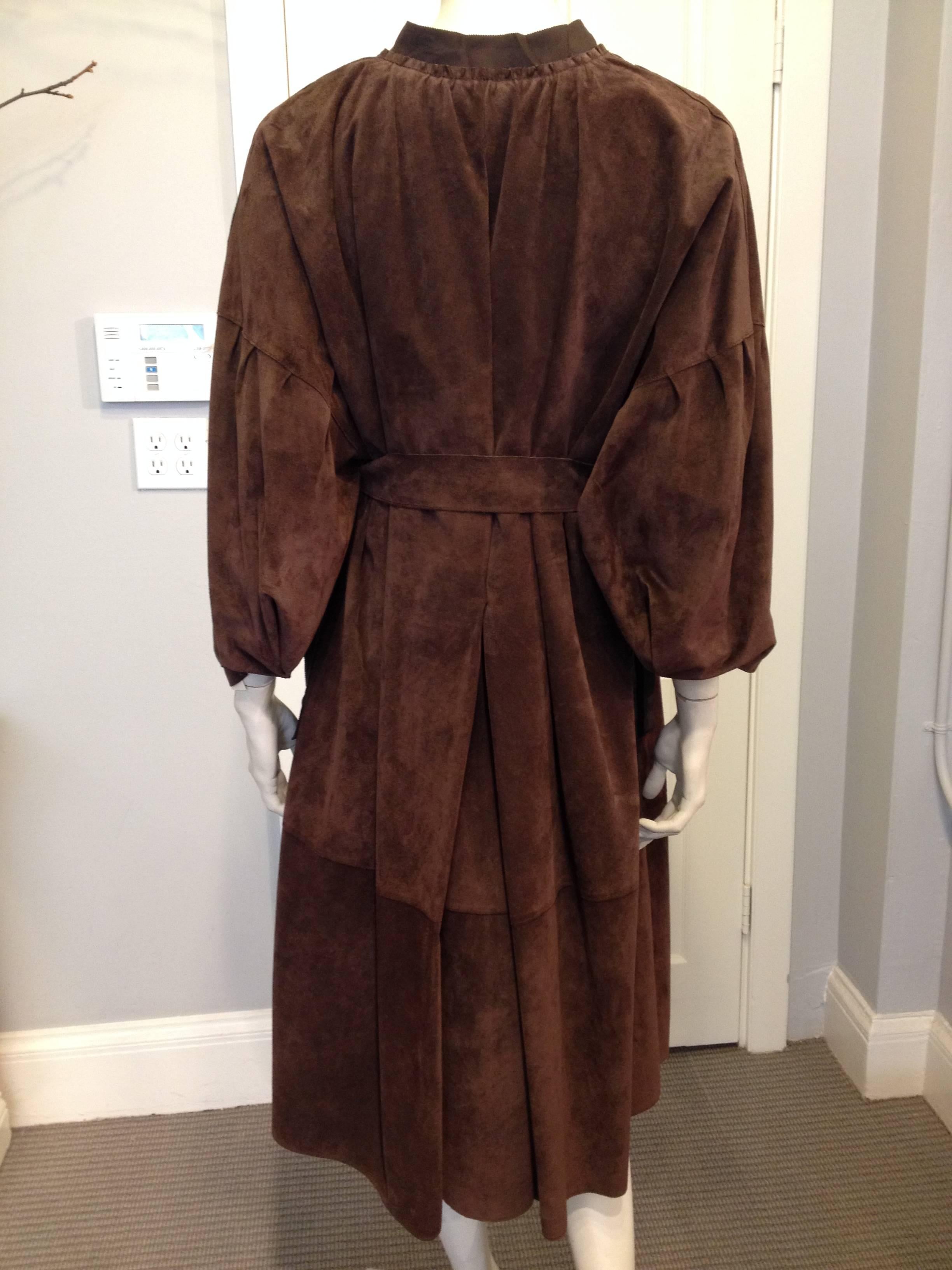 Black Lanvin Brown Suede Belted Coat Size 38 (6) For Sale