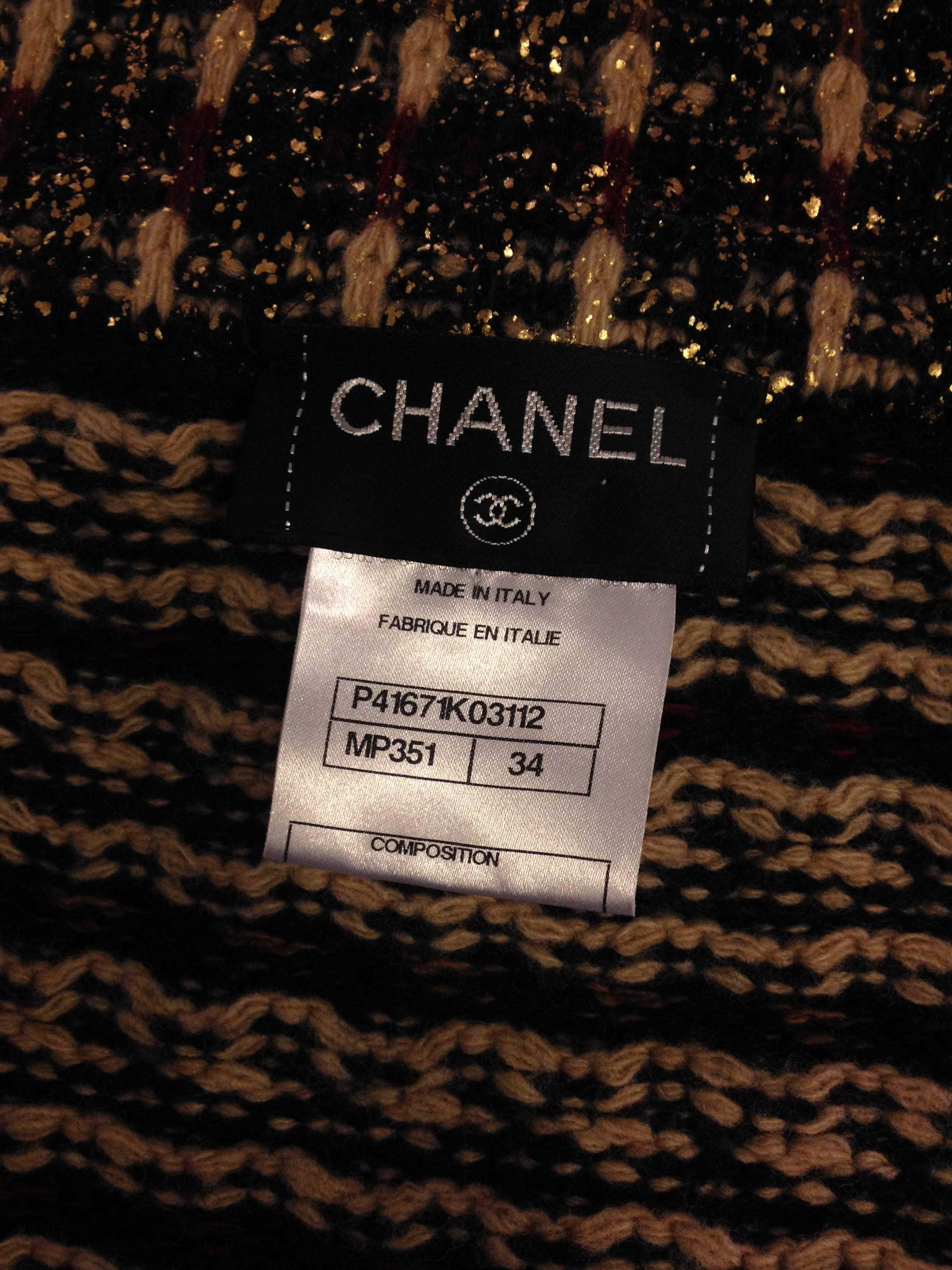 Chanel Navy and Gold Knit Metallic Coat Size 34 (2) For Sale 3