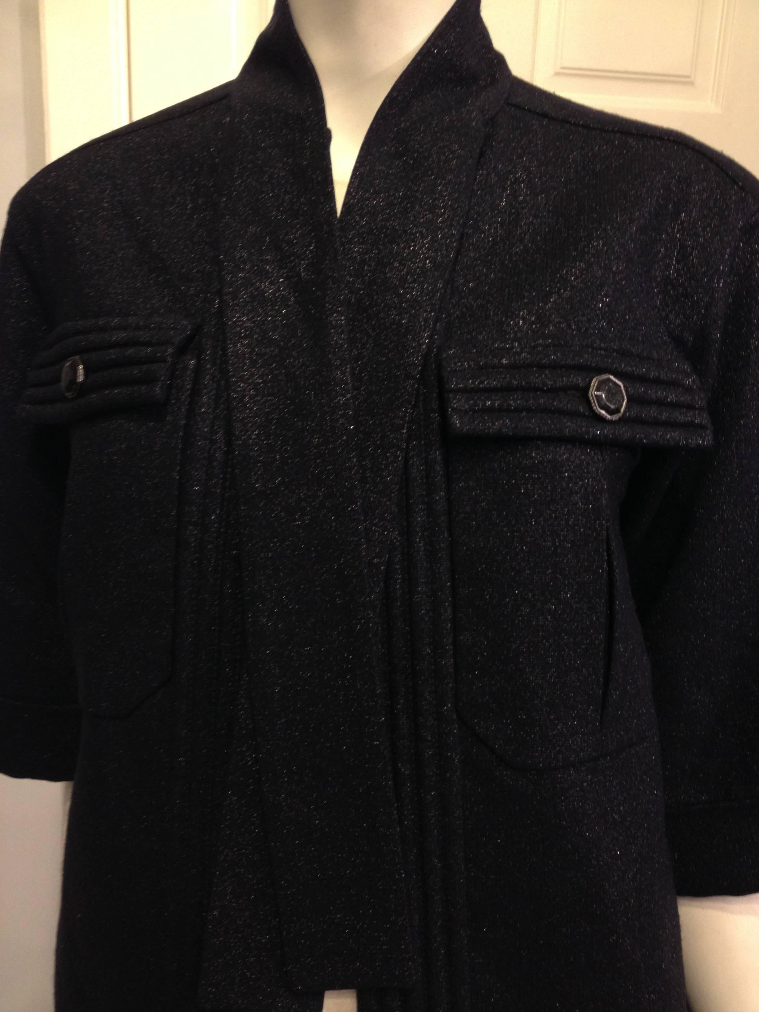 Chanel Navy Sparkly Jacket Size 34 (2) In Excellent Condition For Sale In San Francisco, CA
