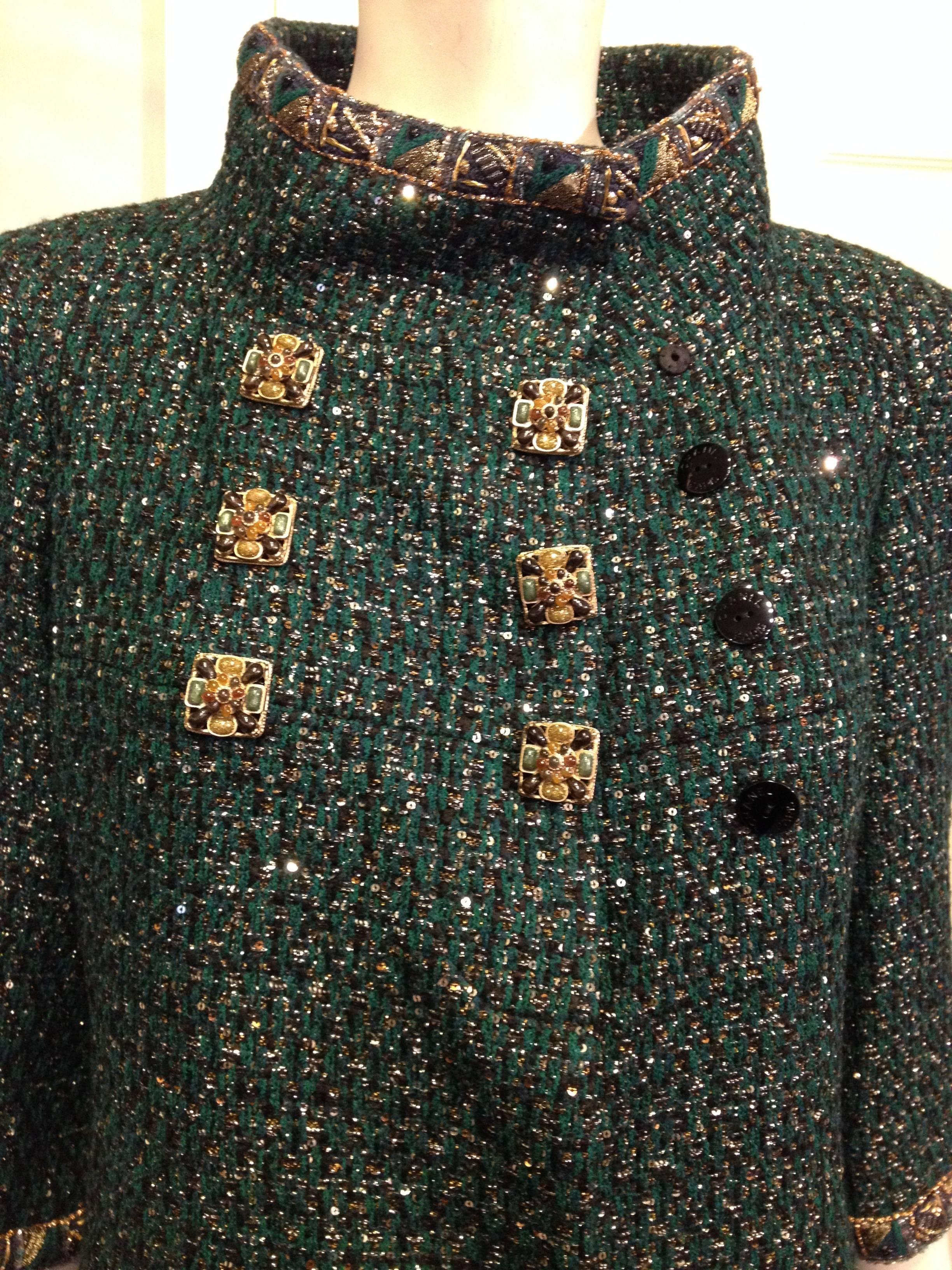 Chanel Dark Green Jacket with Gold Buttons Size 34 (2) 2