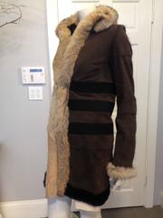 Balenciaga Brown Suede Coat with Fur Trim