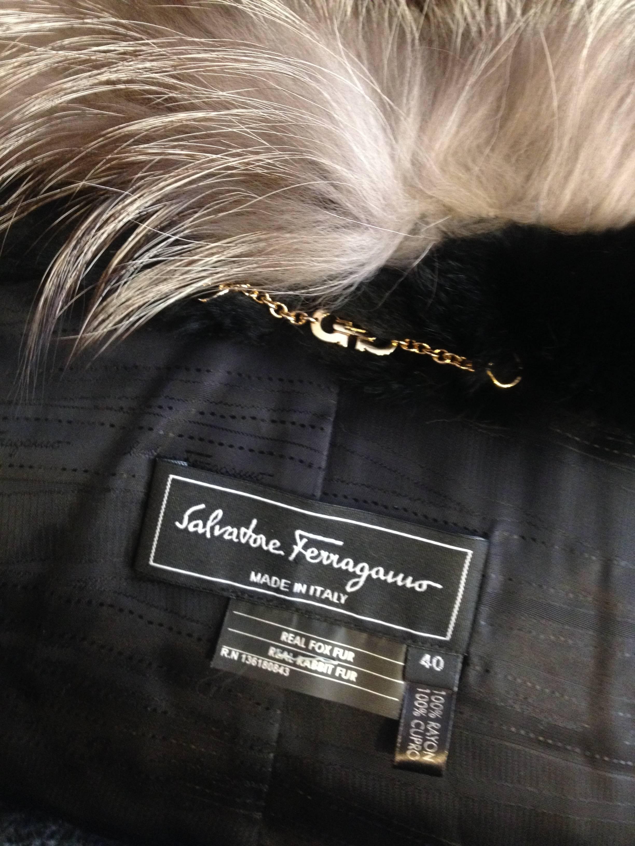 Salvatore Ferragamo Brown and Silver Fur Jacket 2