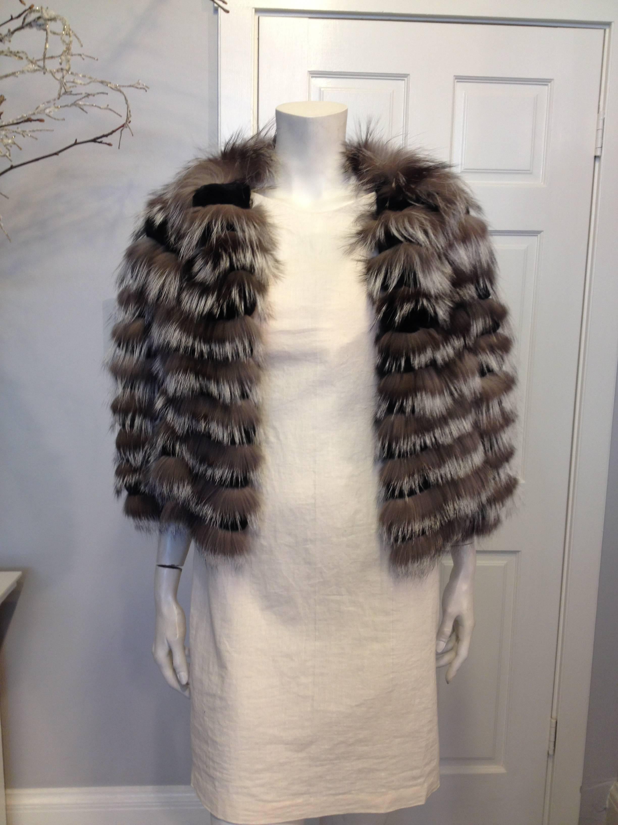 Black Salvatore Ferragamo Brown and Silver Fur Jacket