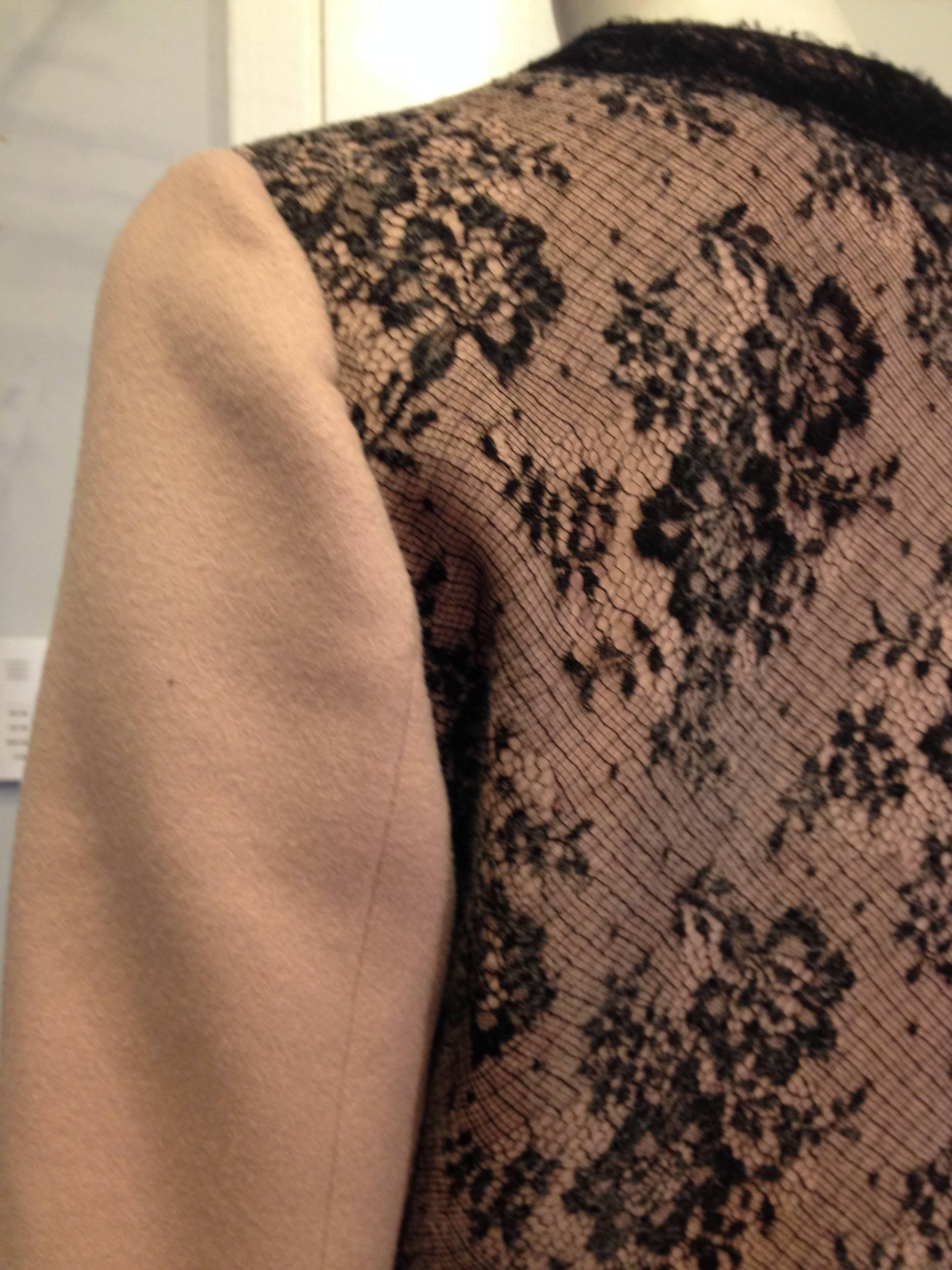 Women's Valentino Camel Coat with Black Lace Overlay