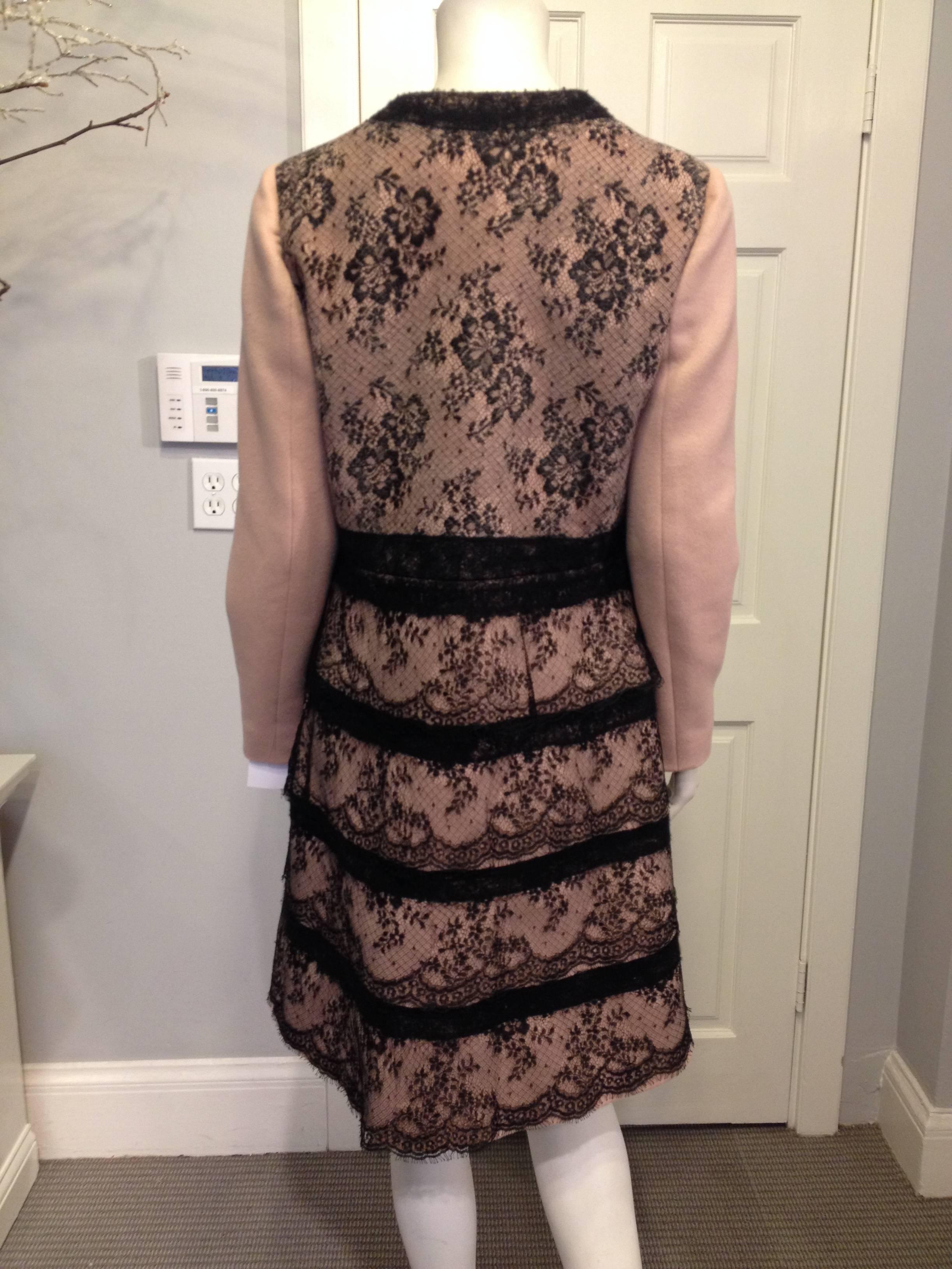 Valentino Camel Coat with Black Lace Overlay In Excellent Condition In San Francisco, CA