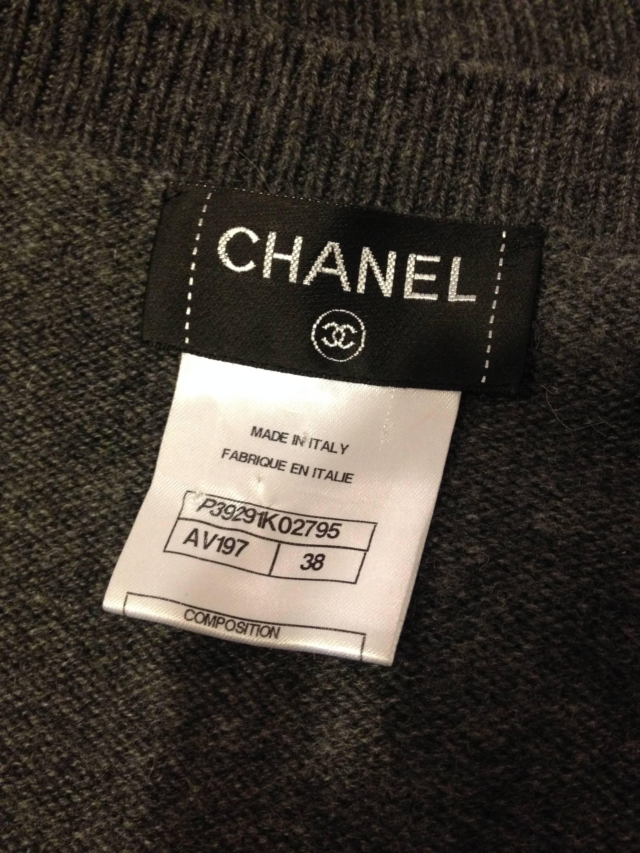 Women's Chanel Grey Cardigan with Glass Beads For Sale