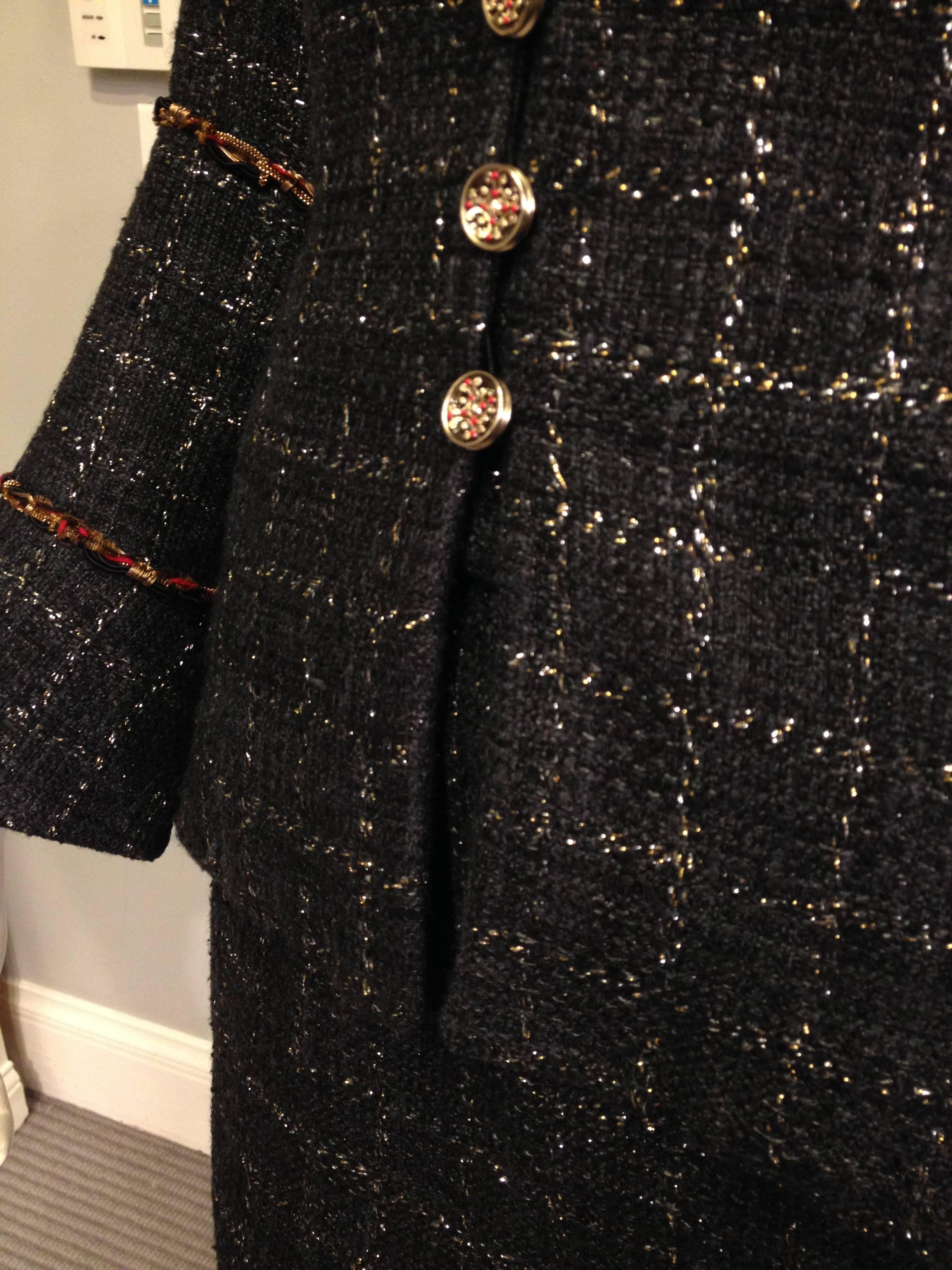 Black Chanel Navy Tweed Suit with Sparkly Windowpane Pattern