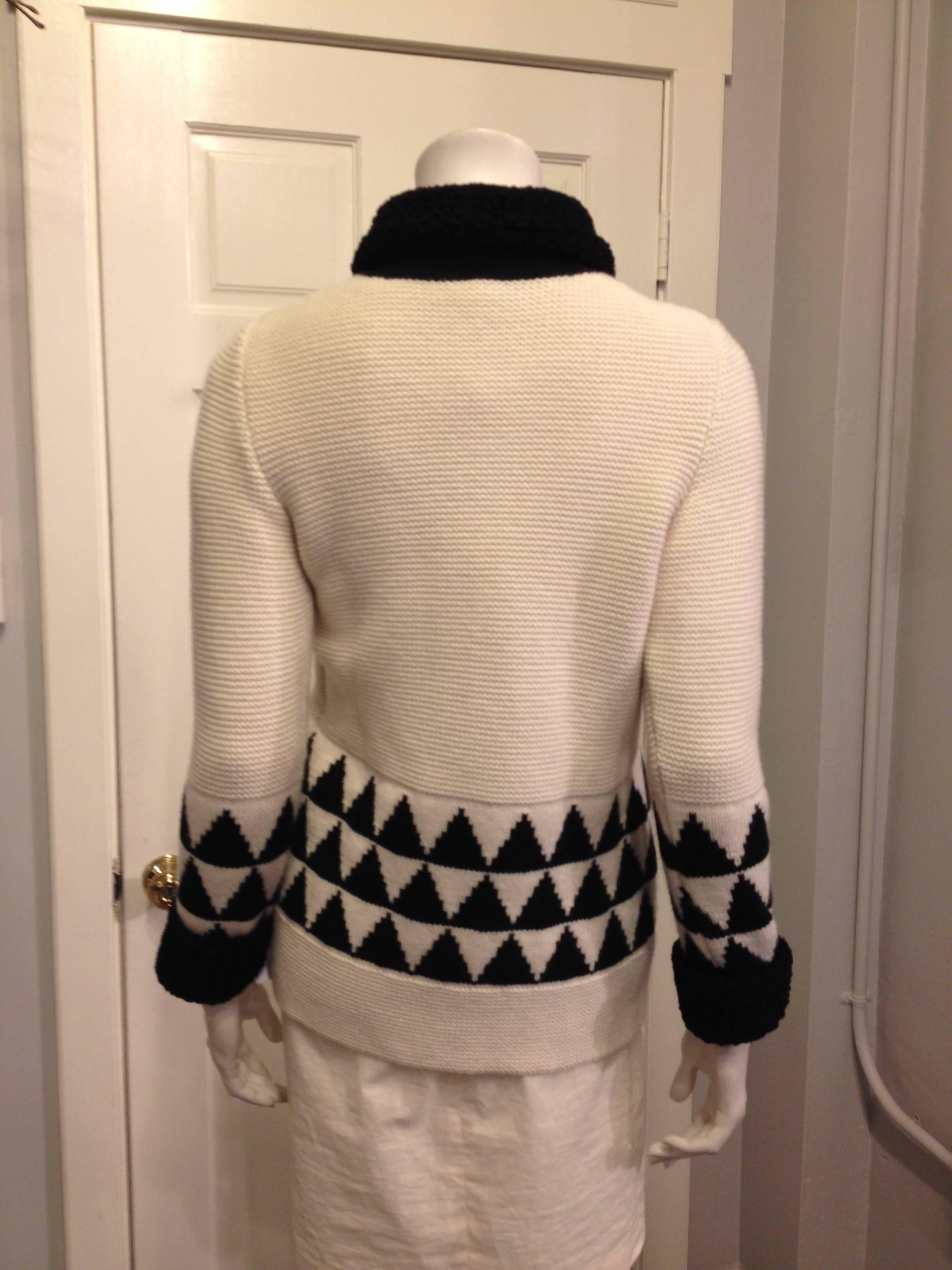 Beige Chanel Cream and Black Knit Jacket