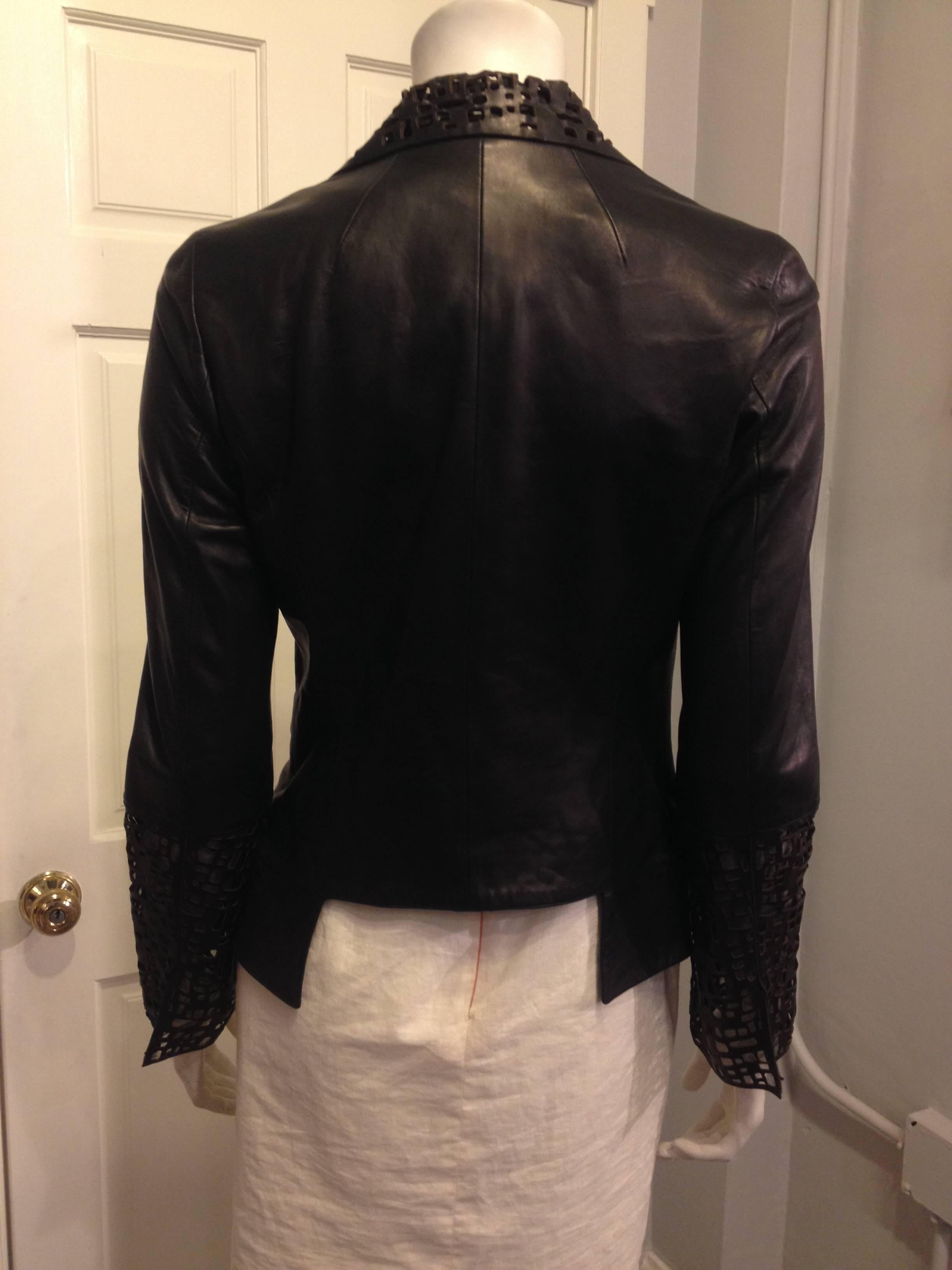 Chanel Black Leather Cutout Jacket In Excellent Condition For Sale In San Francisco, CA