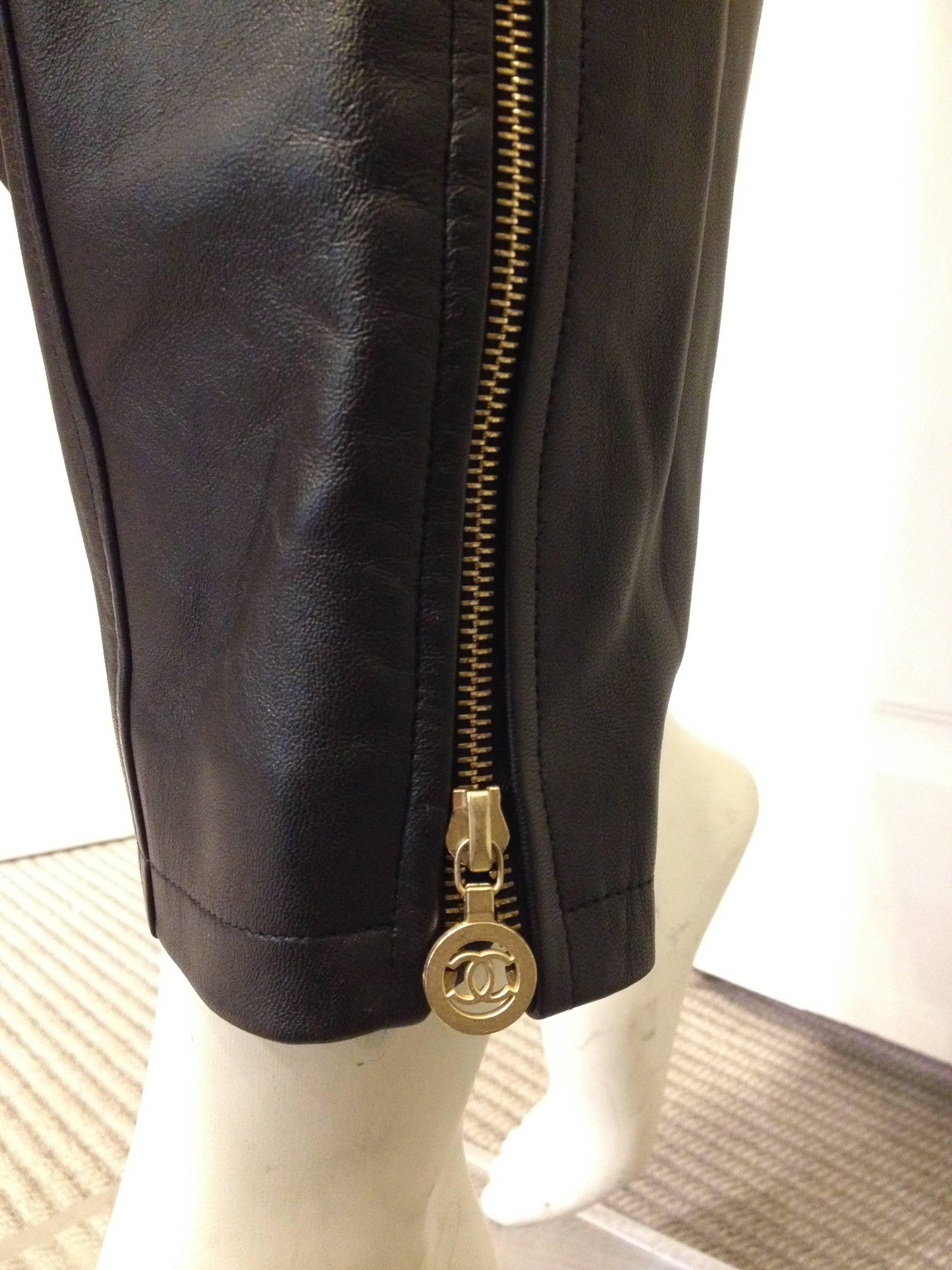 Women's Chanel Black Leather High Waist Pants