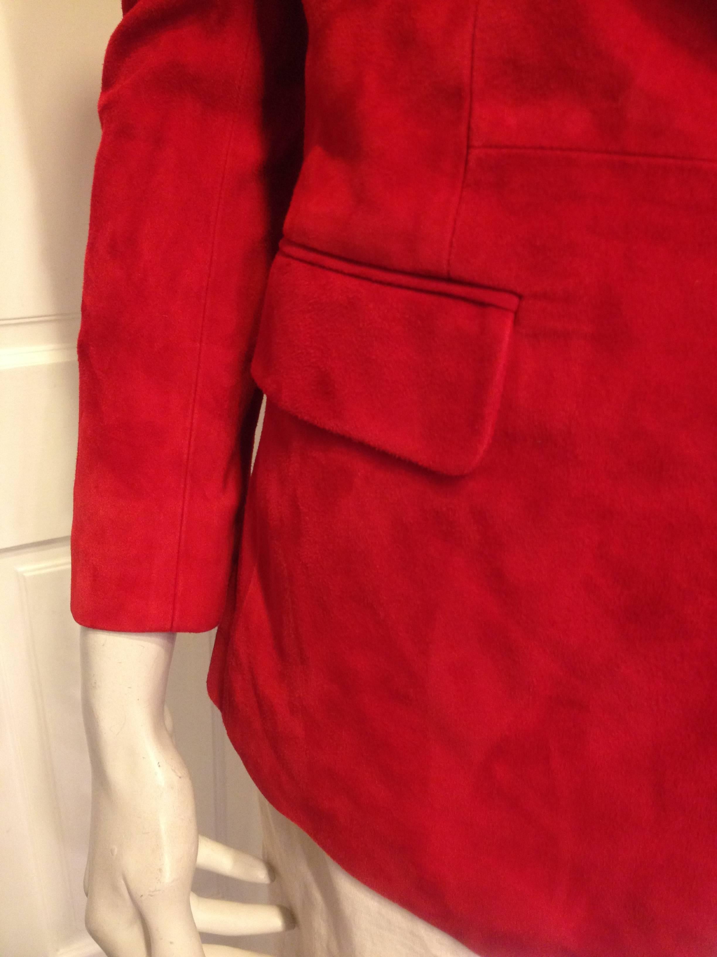 Balmain Red Suede Blazer In Excellent Condition For Sale In San Francisco, CA