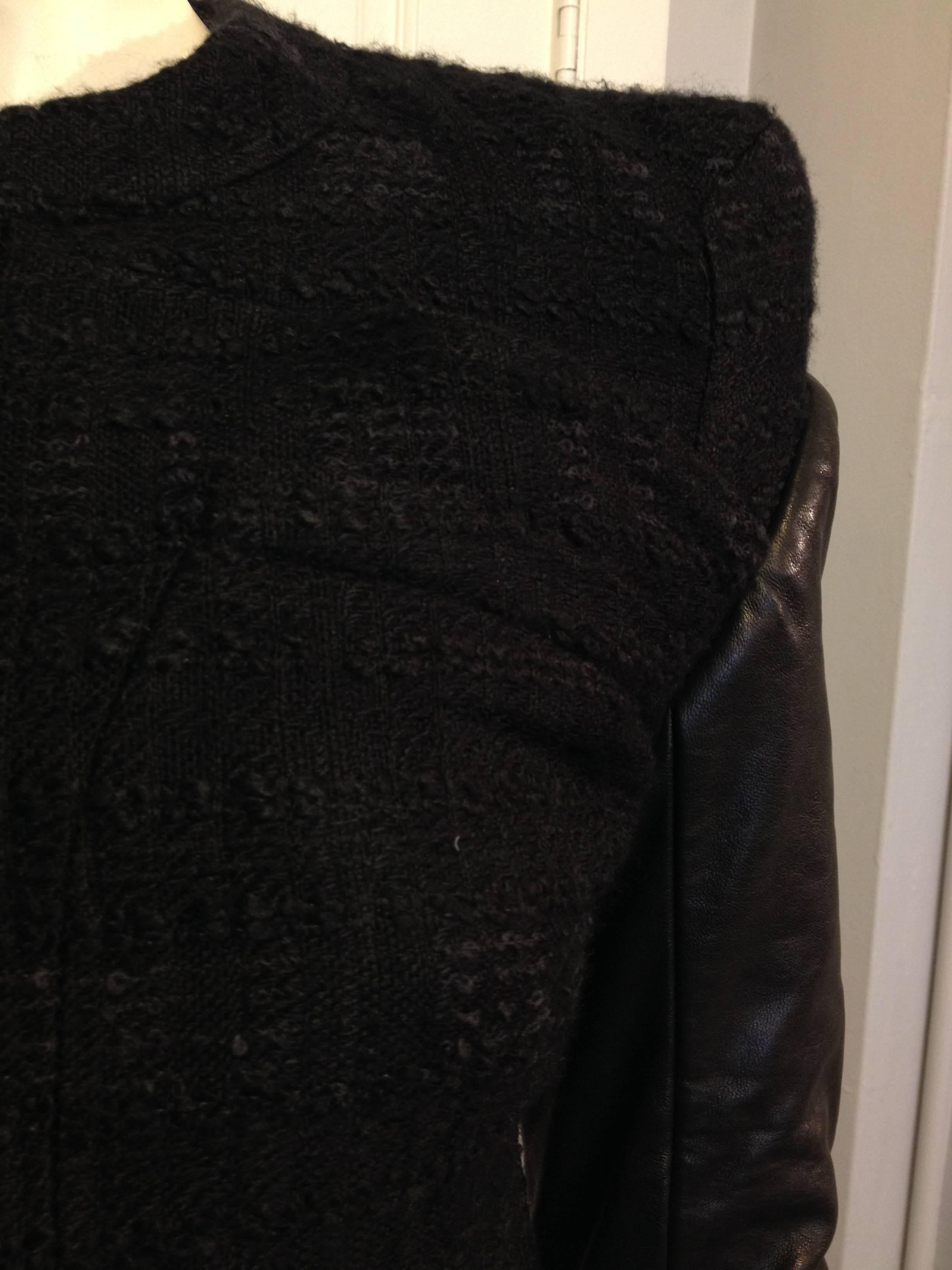 Givenchy Black Tweed Jacket with Leather Sleeves 3