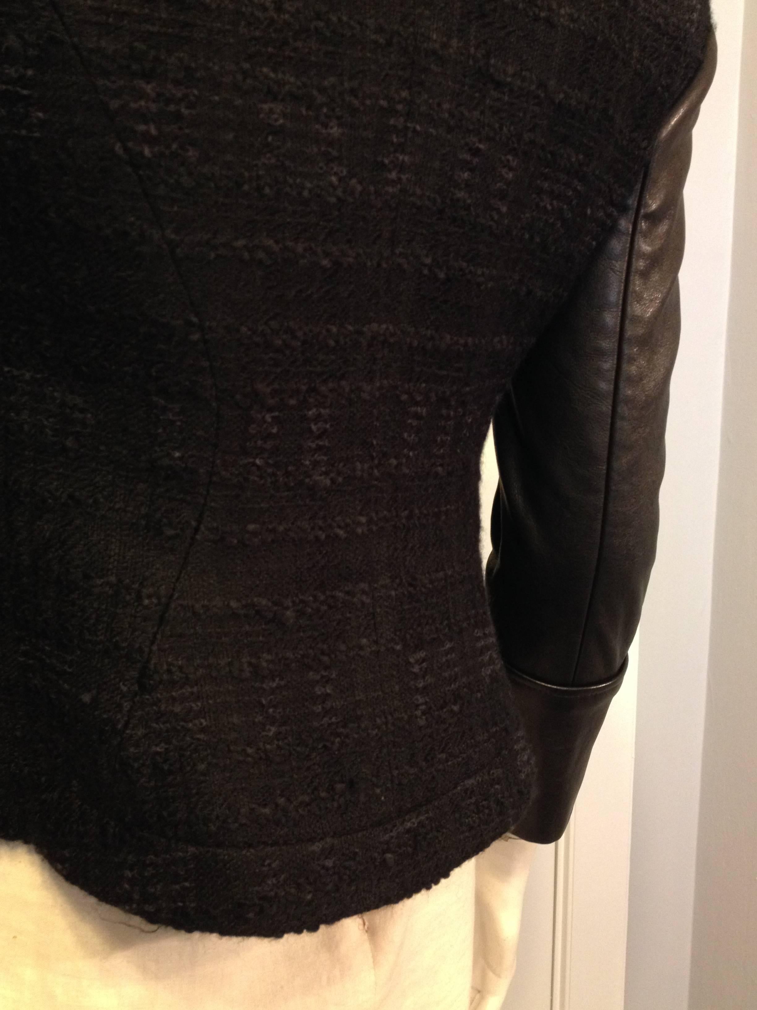 Givenchy Black Tweed Jacket with Leather Sleeves 4