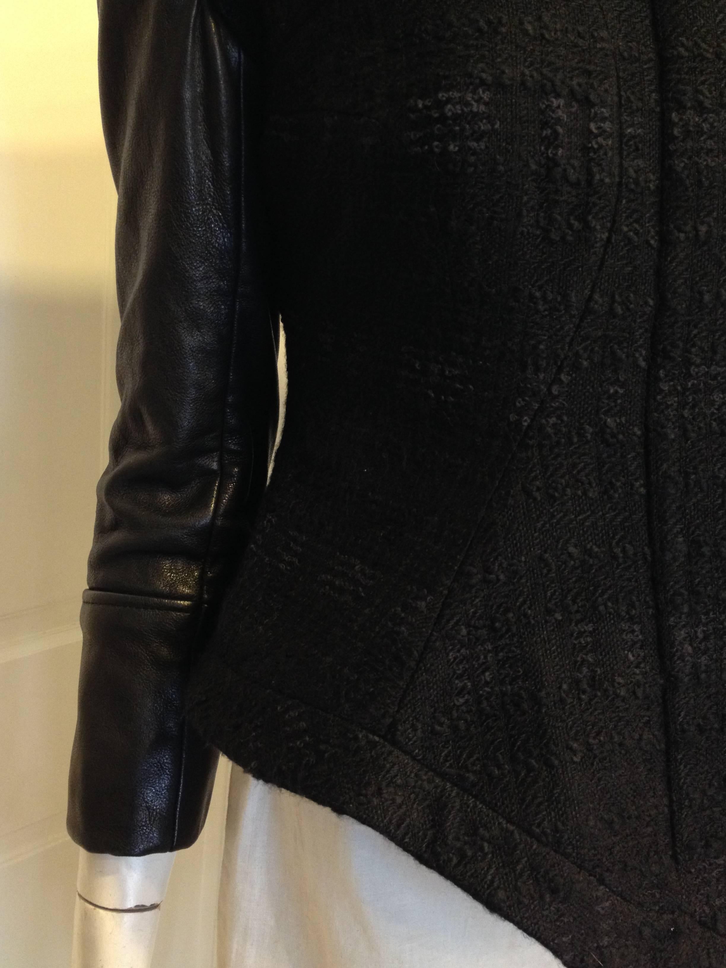 Givenchy Black Tweed Jacket with Leather Sleeves 5