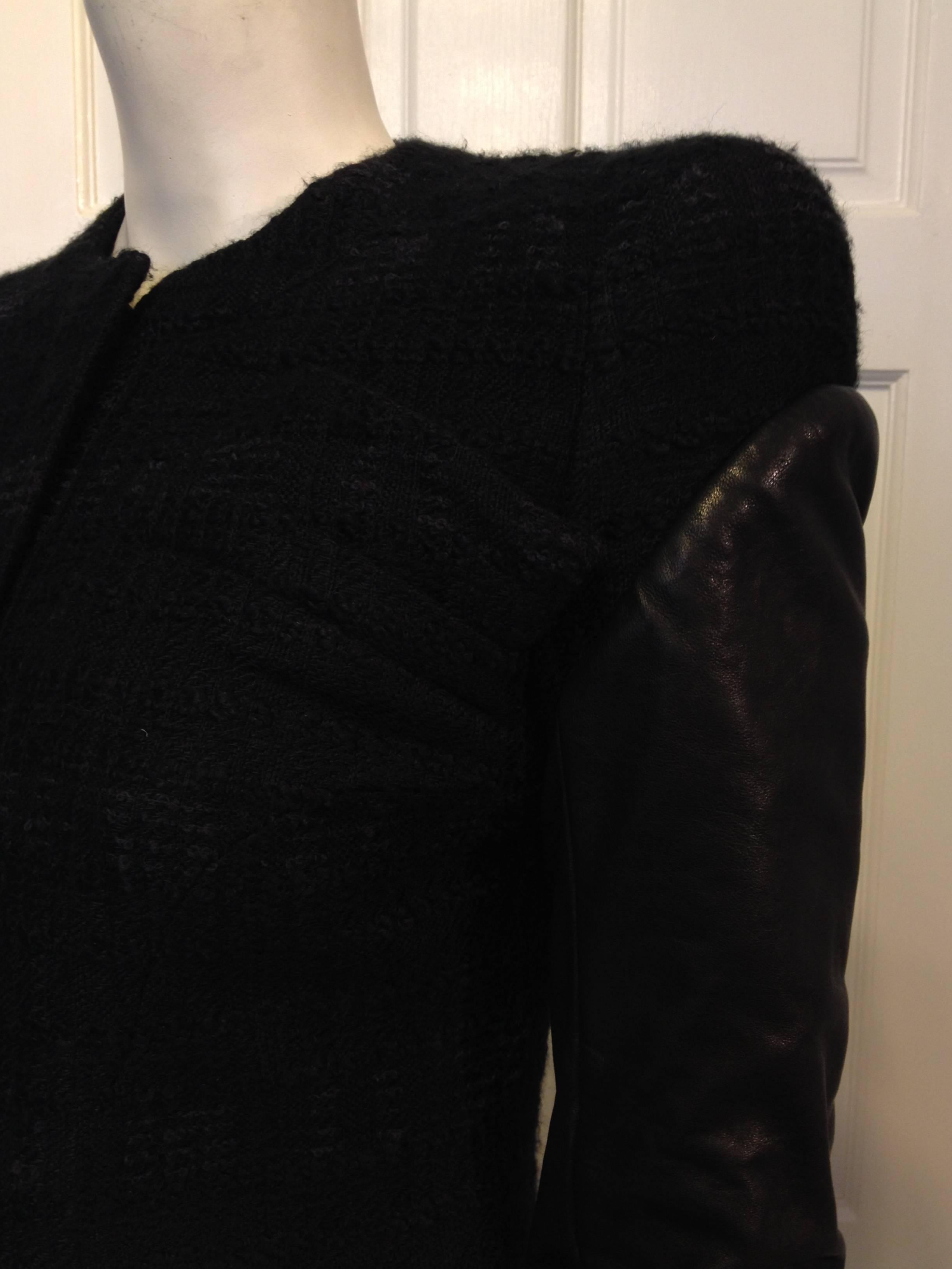Givenchy Black Tweed Jacket with Leather Sleeves 1