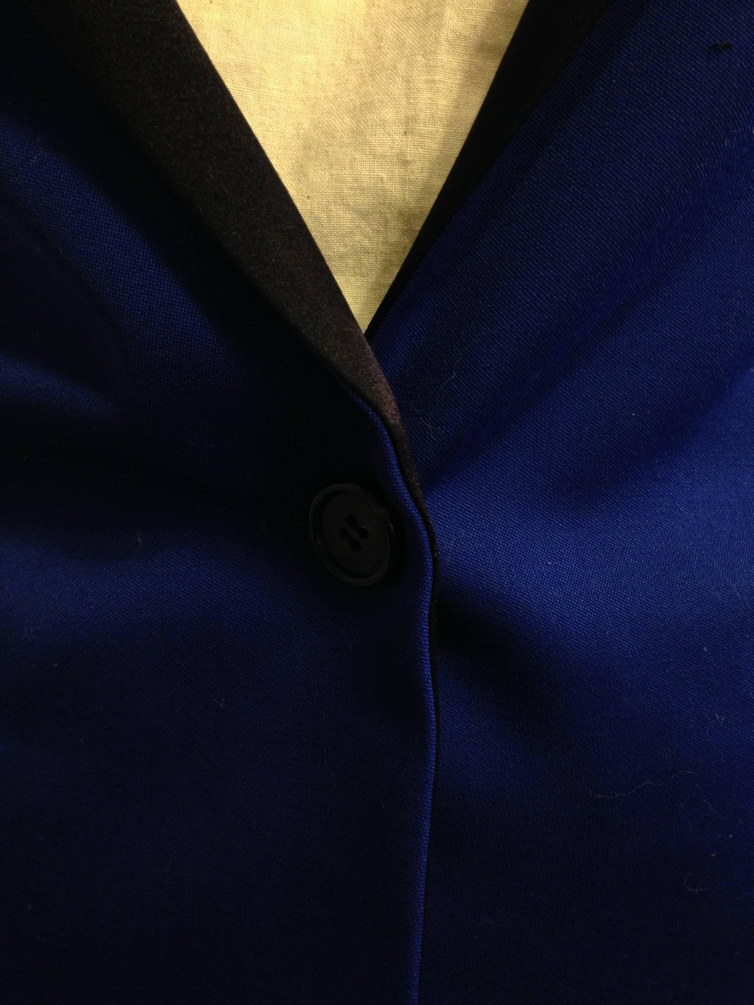 Celine Royal Blue Blazer with Black Satin Details In New Condition In San Francisco, CA