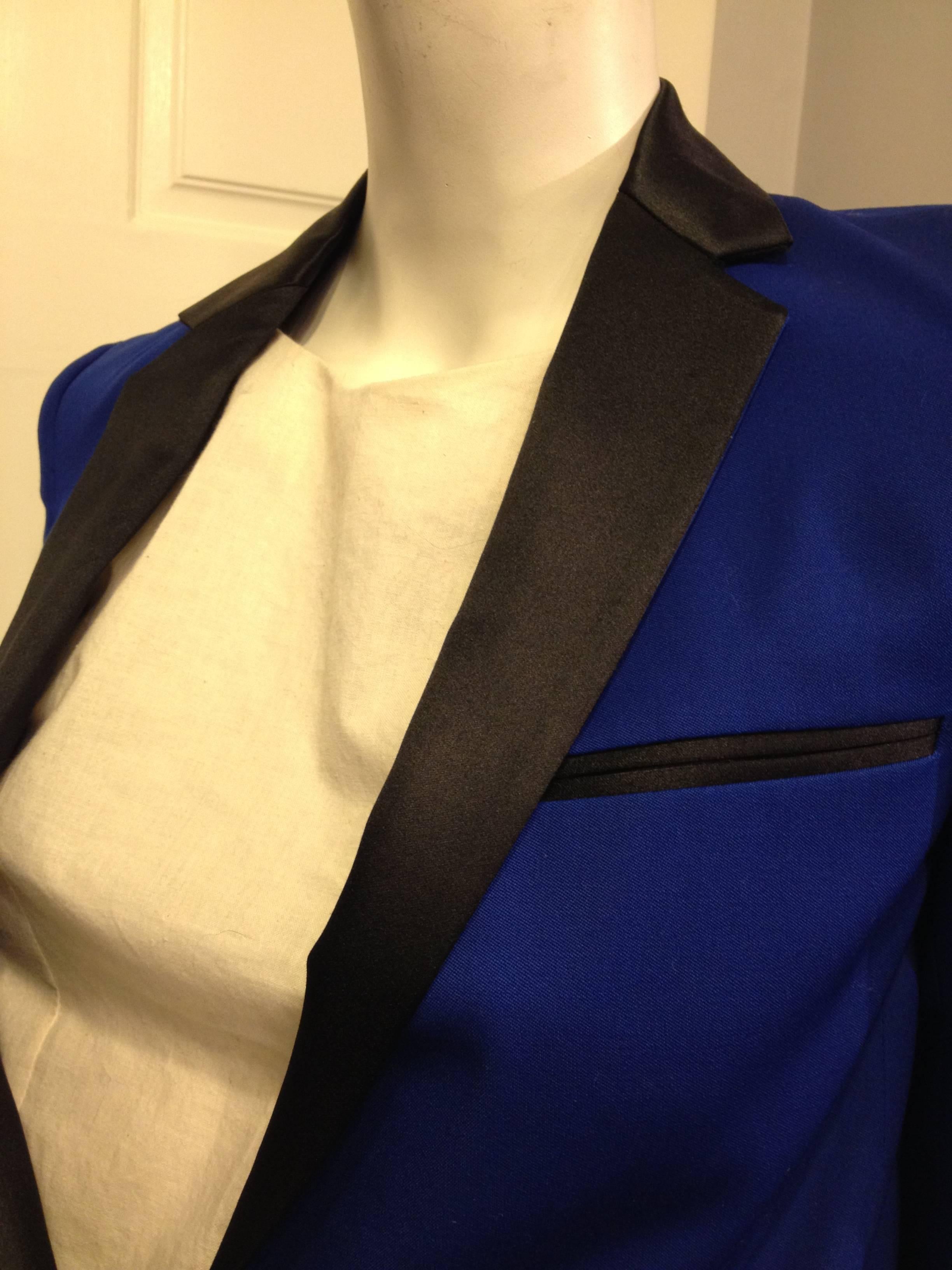 Women's Celine Royal Blue Blazer with Black Satin Details