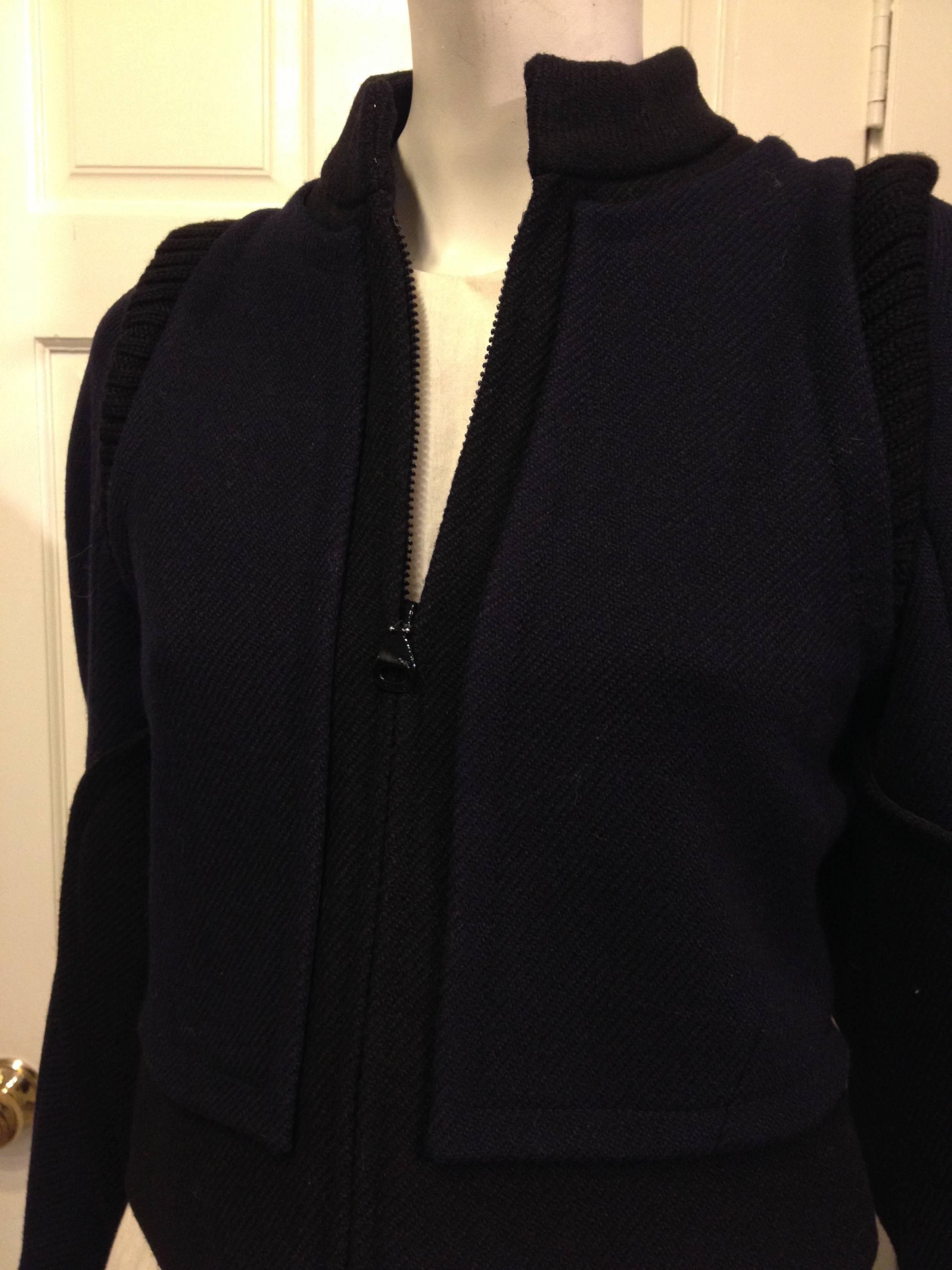 Louis Vuitton Navy and Black Wool Bomber Jacket In Excellent Condition In San Francisco, CA