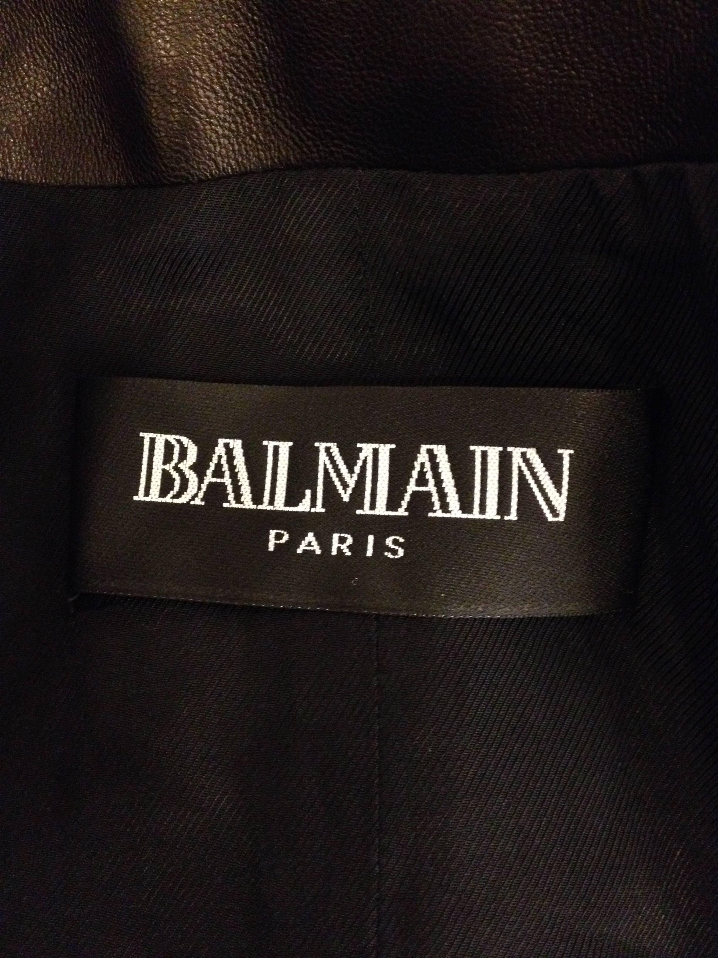 Balmain Black Leather Blazer with Gold Buttons 2